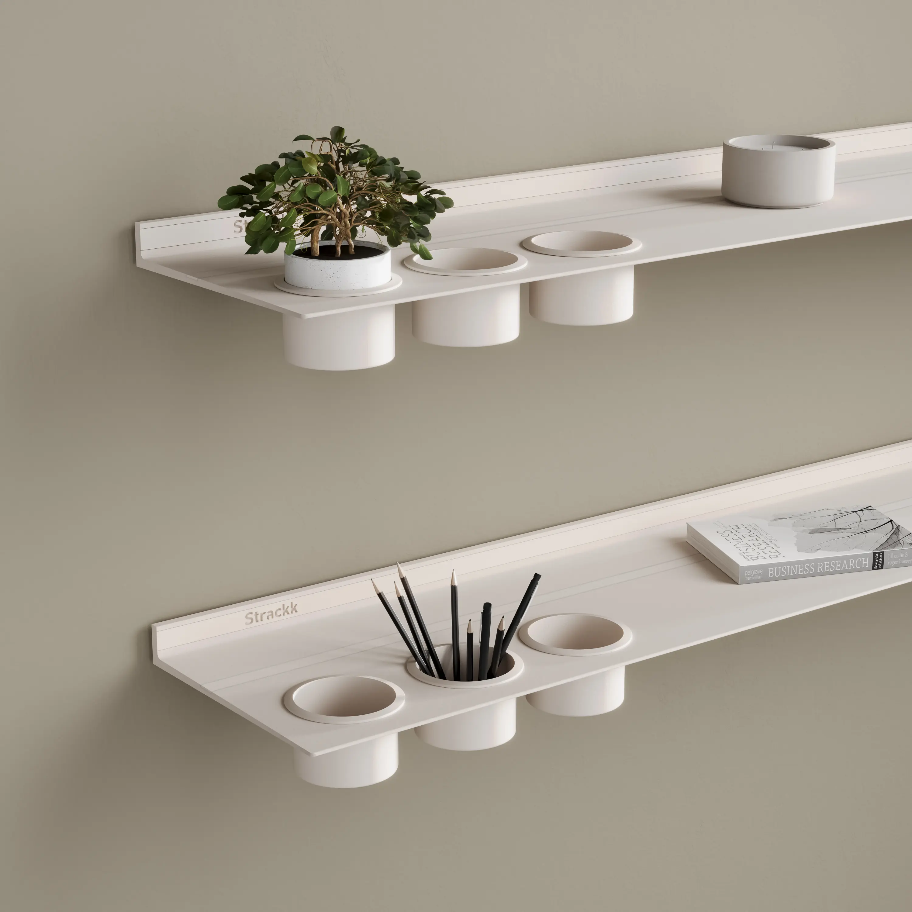 Strackk - Wall shelf with cups | Off-white RAL9010