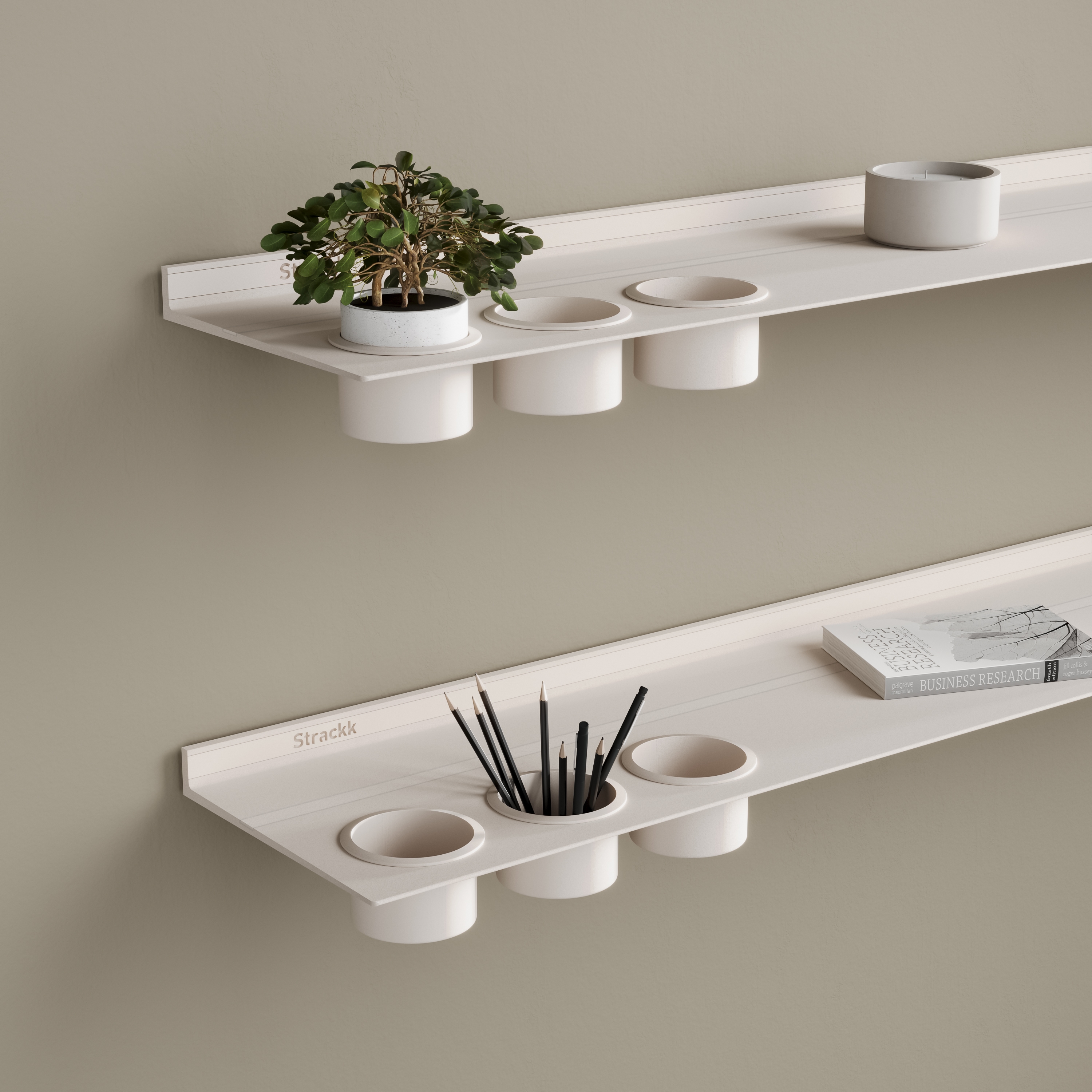 Display product Wall shelf with cups | Off-white RAL9010 from manufacturer Strackk