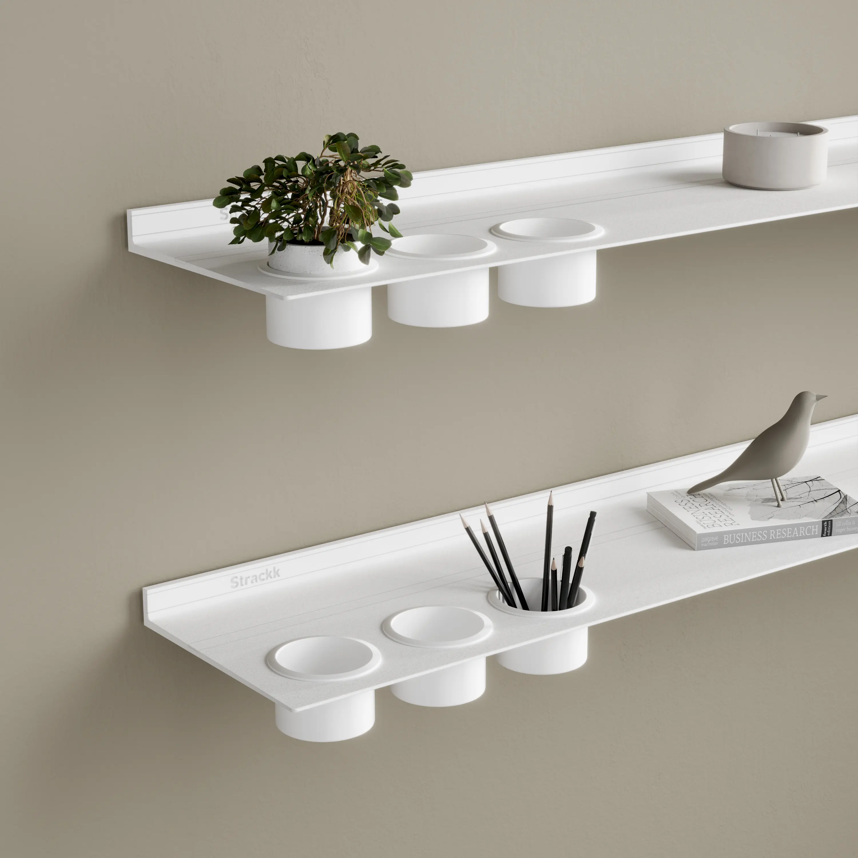 Strackk - Wall shelf with cups | White RAL9016