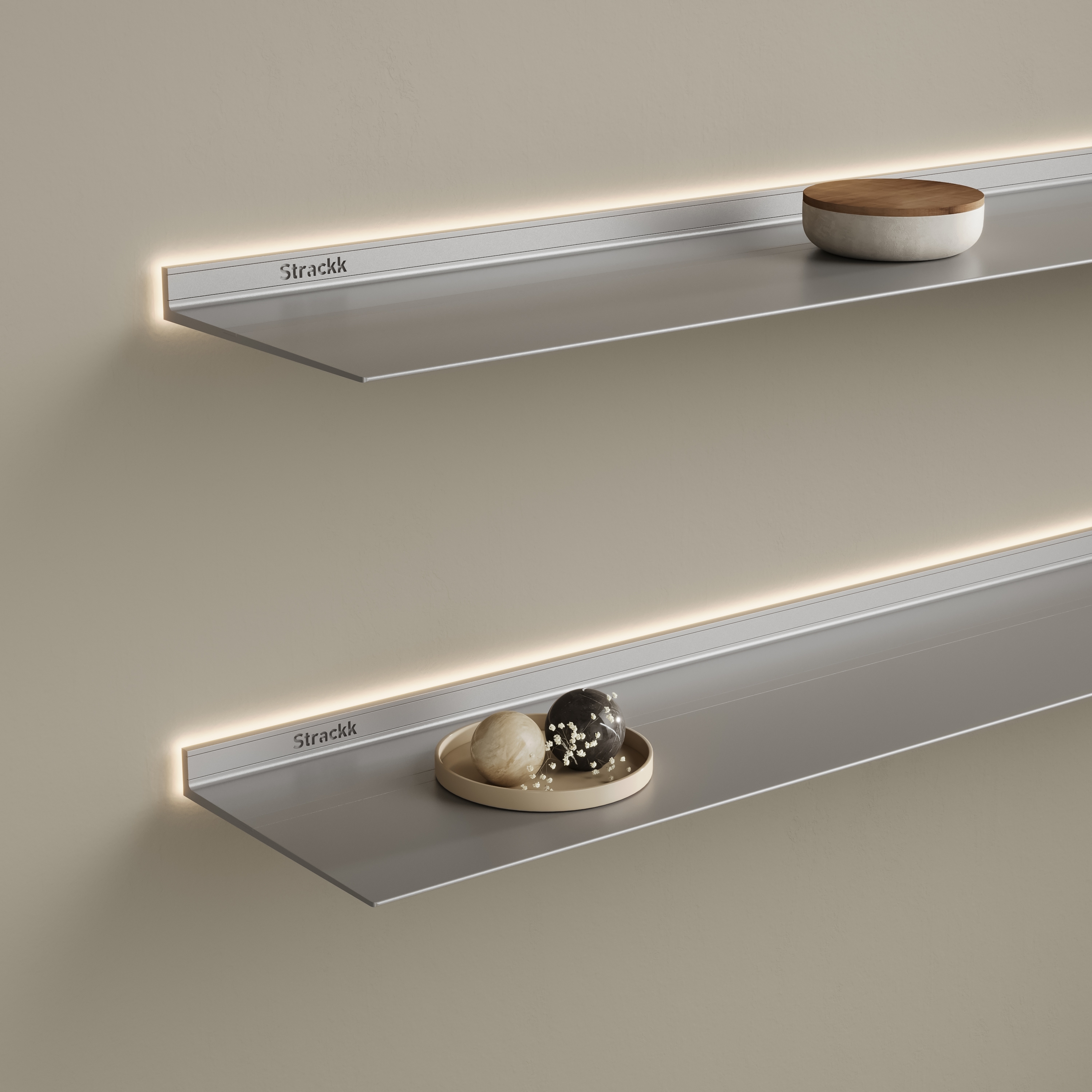 Wall shelf with lighting around | Aluminium