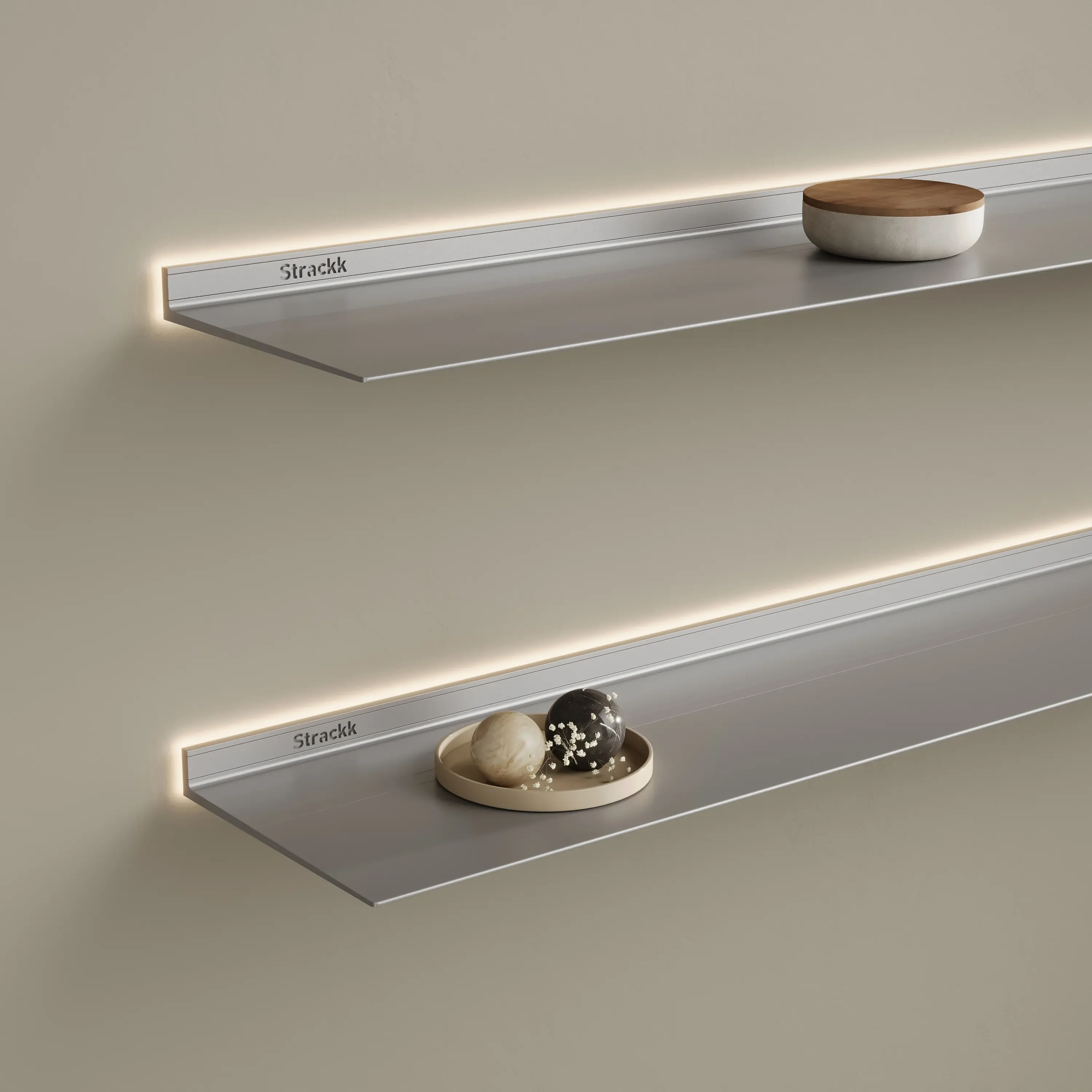 Strackk - Wall shelf with lighting around | Aluminium