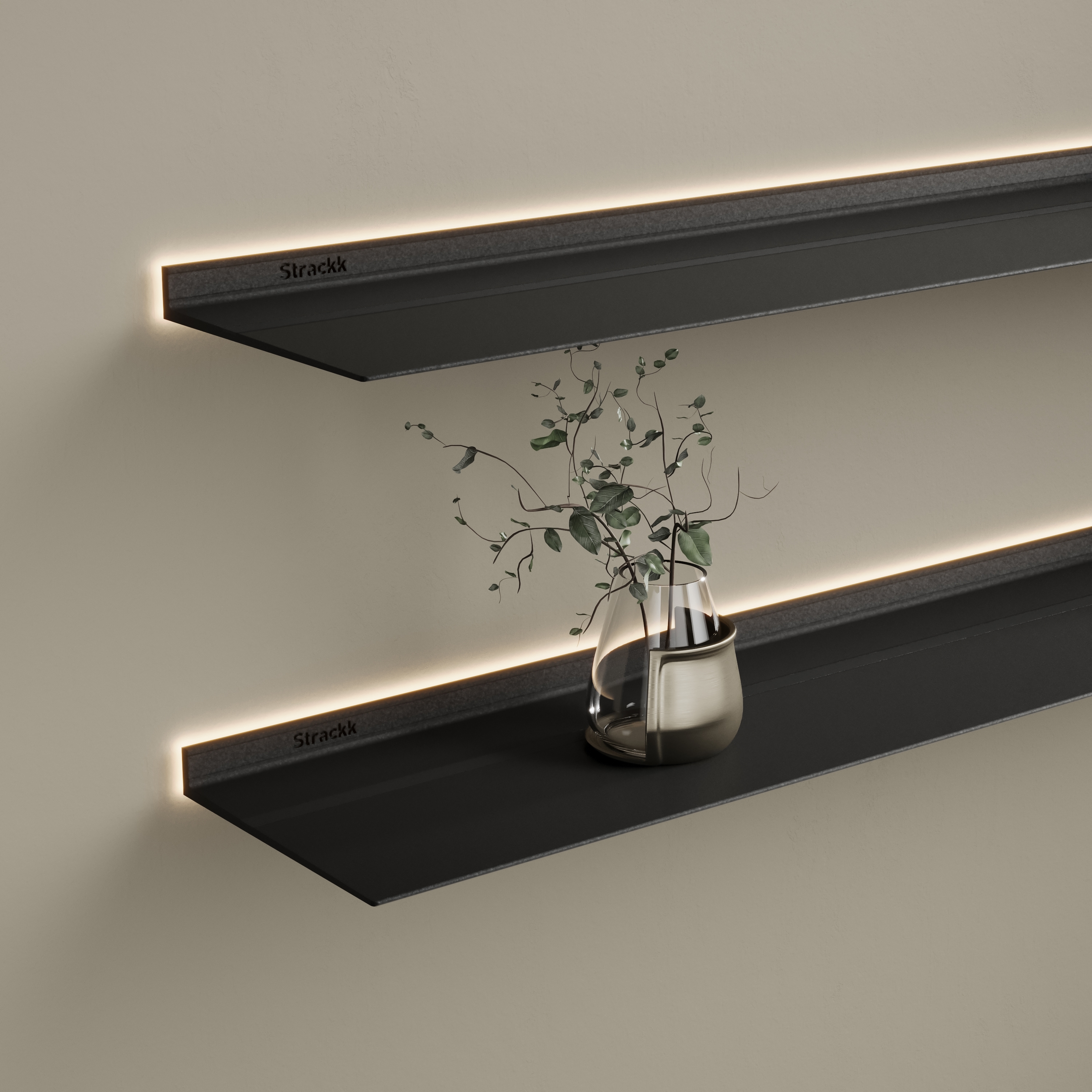 Mostrar el producto Wall shelf with lighting around | Black RAL9005 del fabricante Strackk