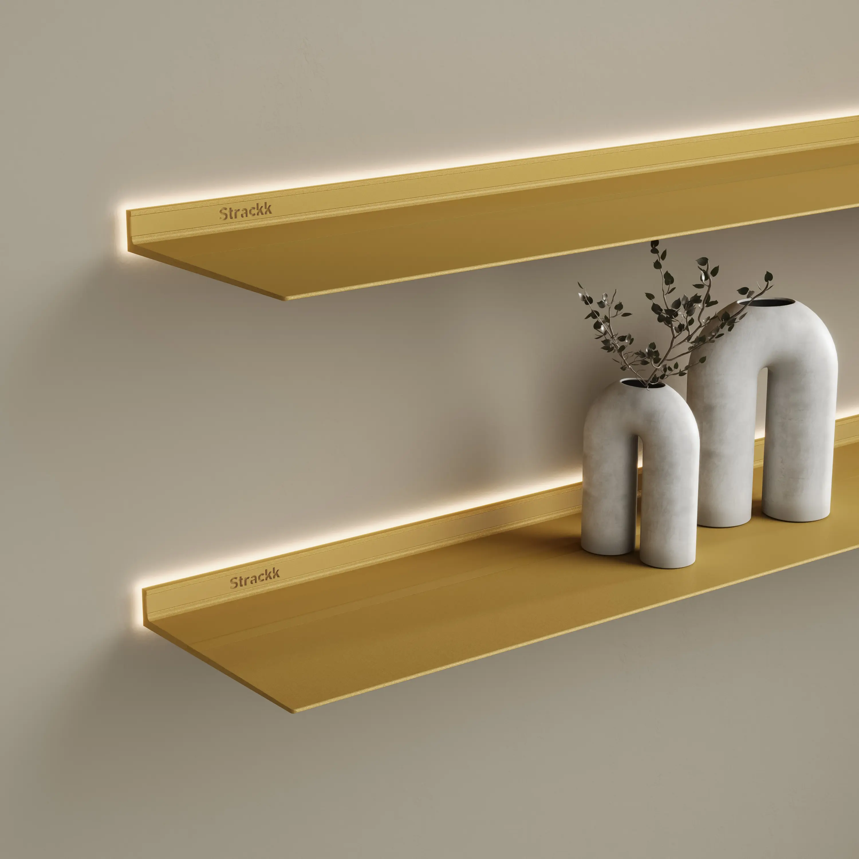 Strackk - Wall shelf with lighting around | Gold