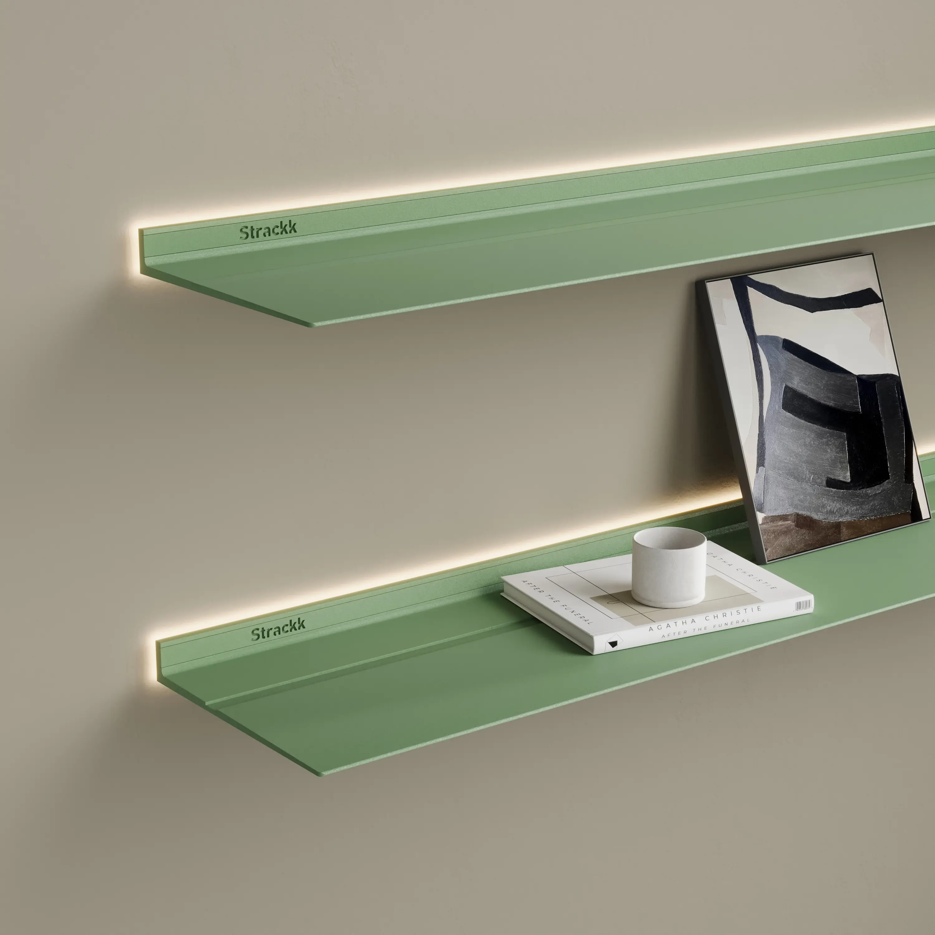 Strackk - Wall shelf with lighting around | Green RAL6021