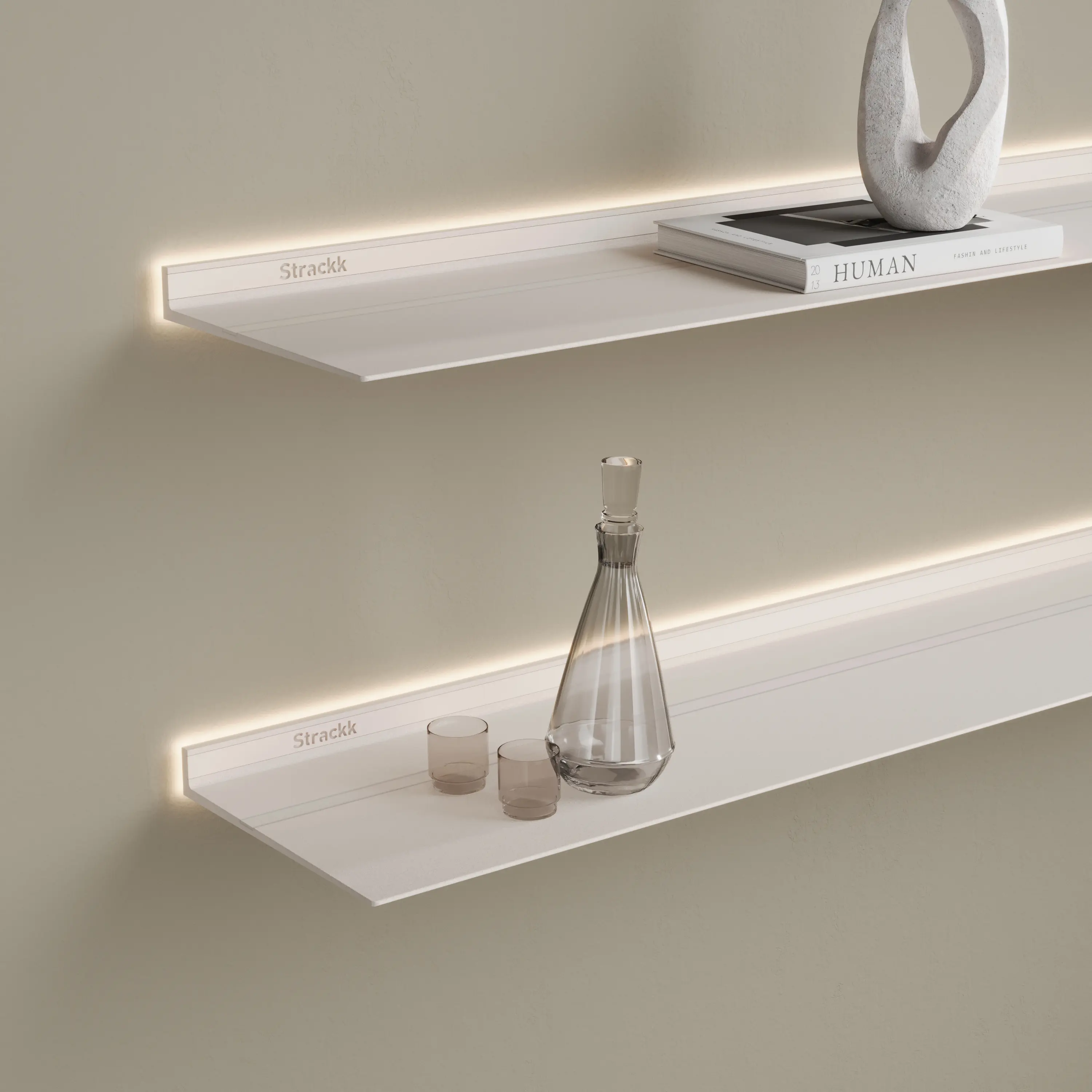 Strackk - Wall shelf with lighting around | Off-white RAL9010