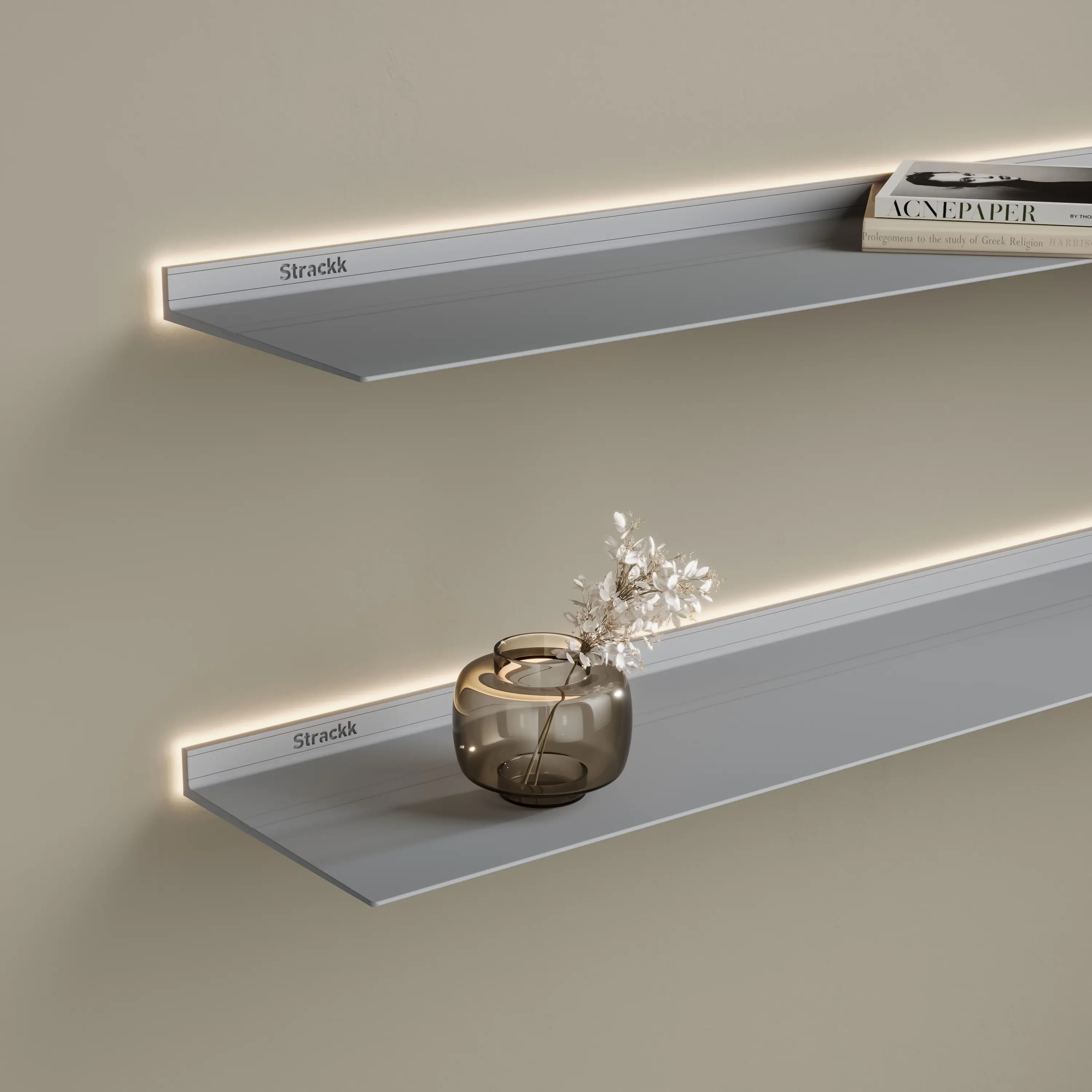 Strackk - Wall shelf with lighting around | Silvergrey RAL9006