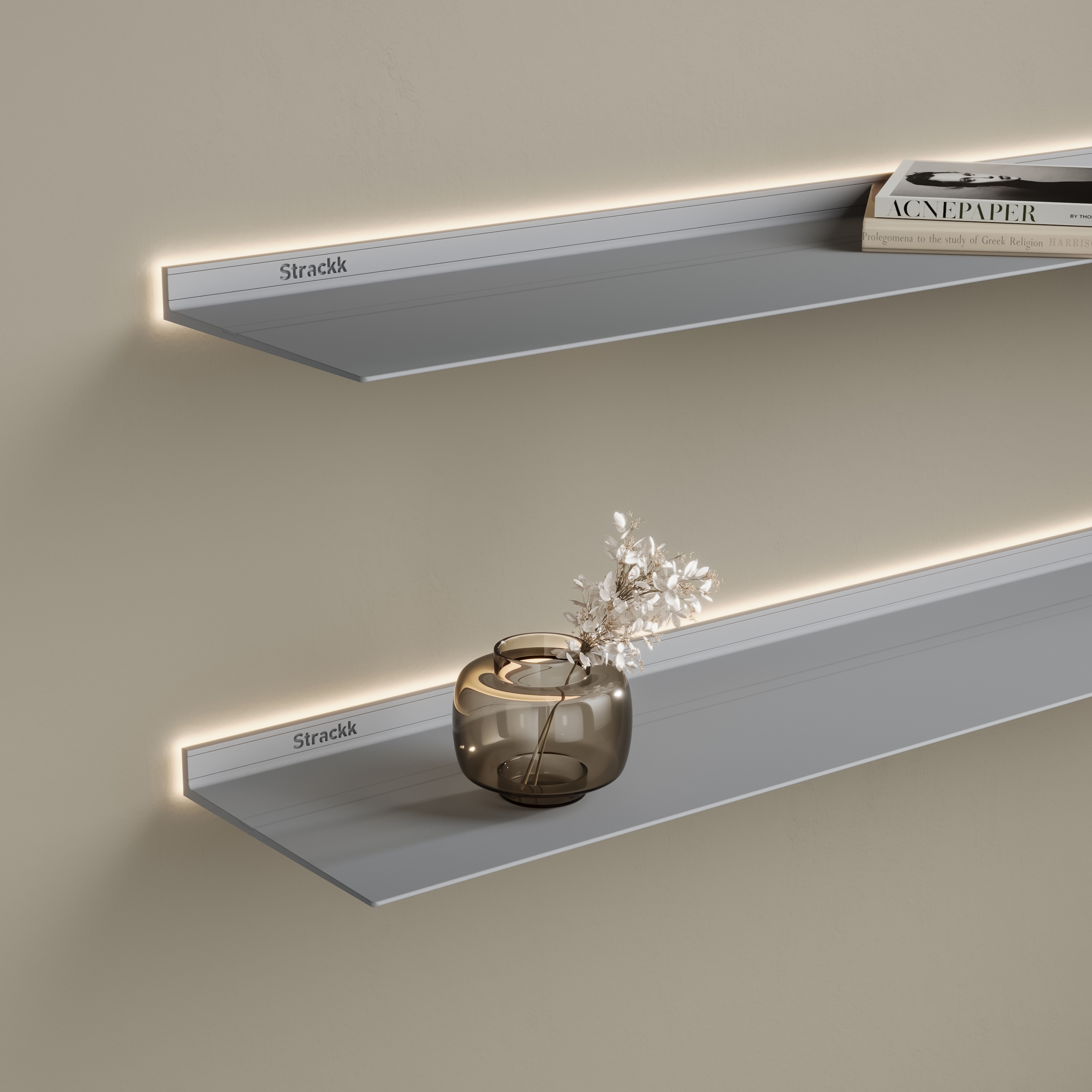 Vertoon produk Wall shelf with lighting around | Silvergrey RAL9006 van vervaardiger Strackk