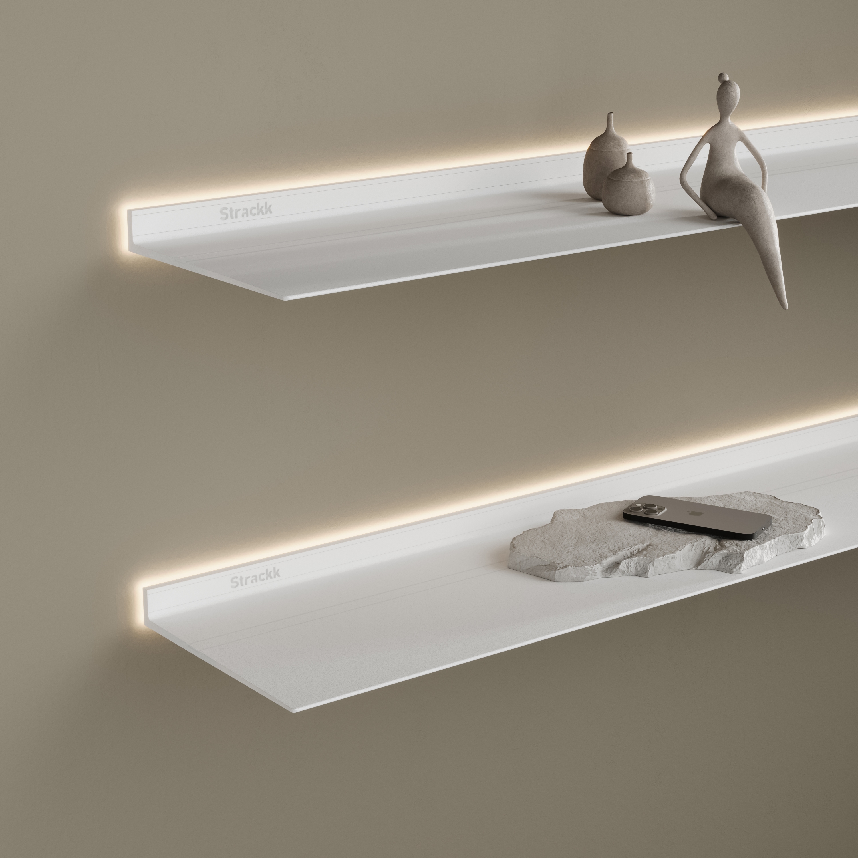 Vertoon produk Wall shelf with lighting around | White RAL9016 van vervaardiger Strackk
