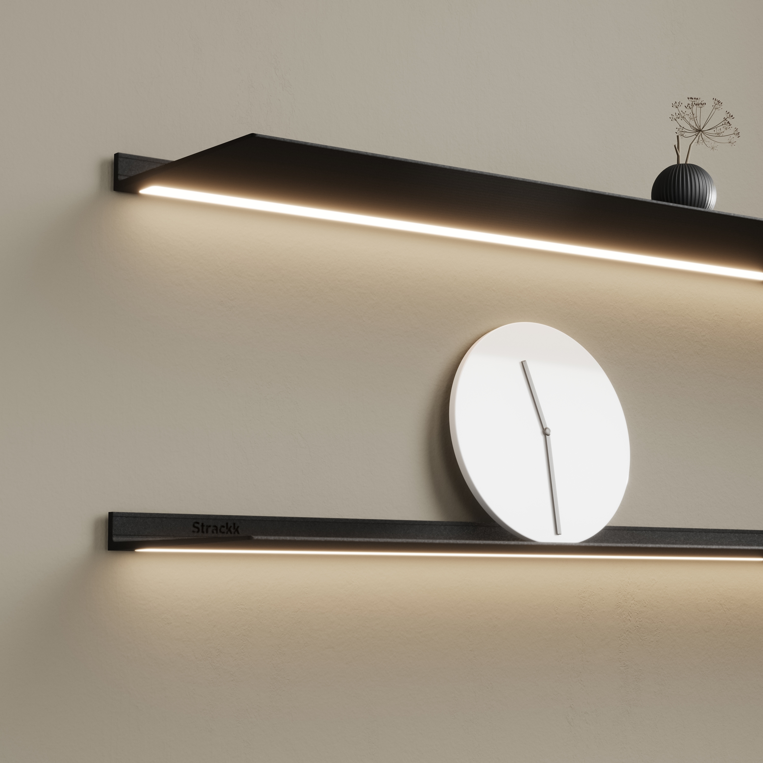 Wall shelf with lighting under | Black RAL9005