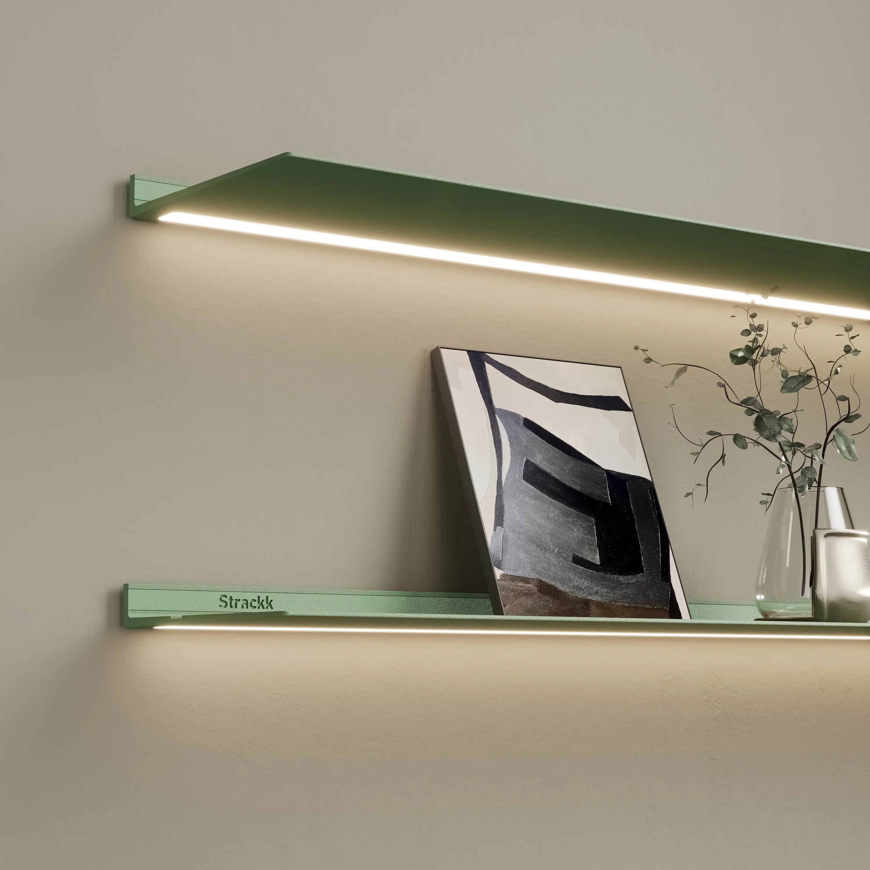 Strackk - Wall shelf with lighting under | Green RAL6021