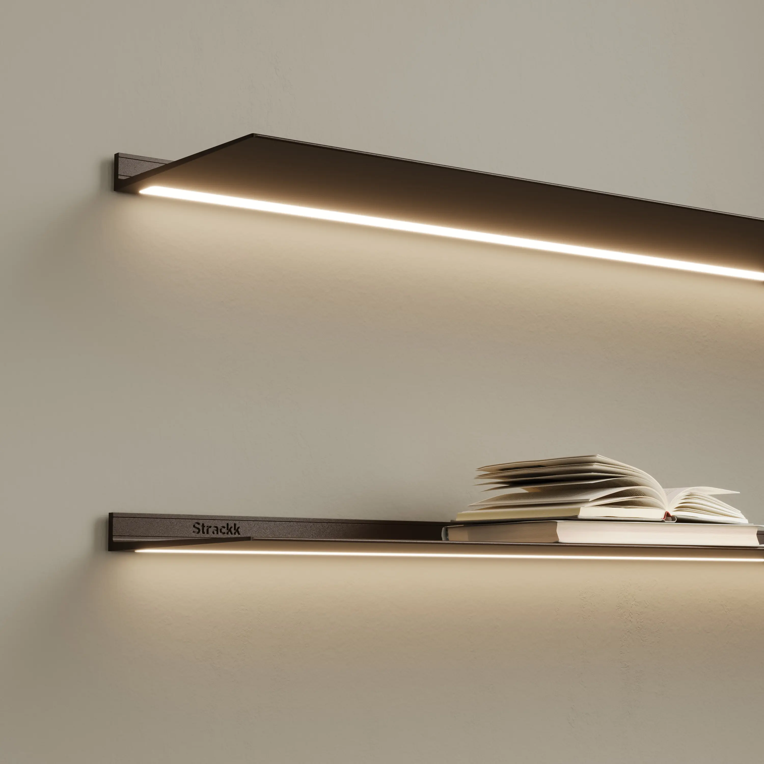 Strackk - Wall shelf with lighting under | Gunmetal