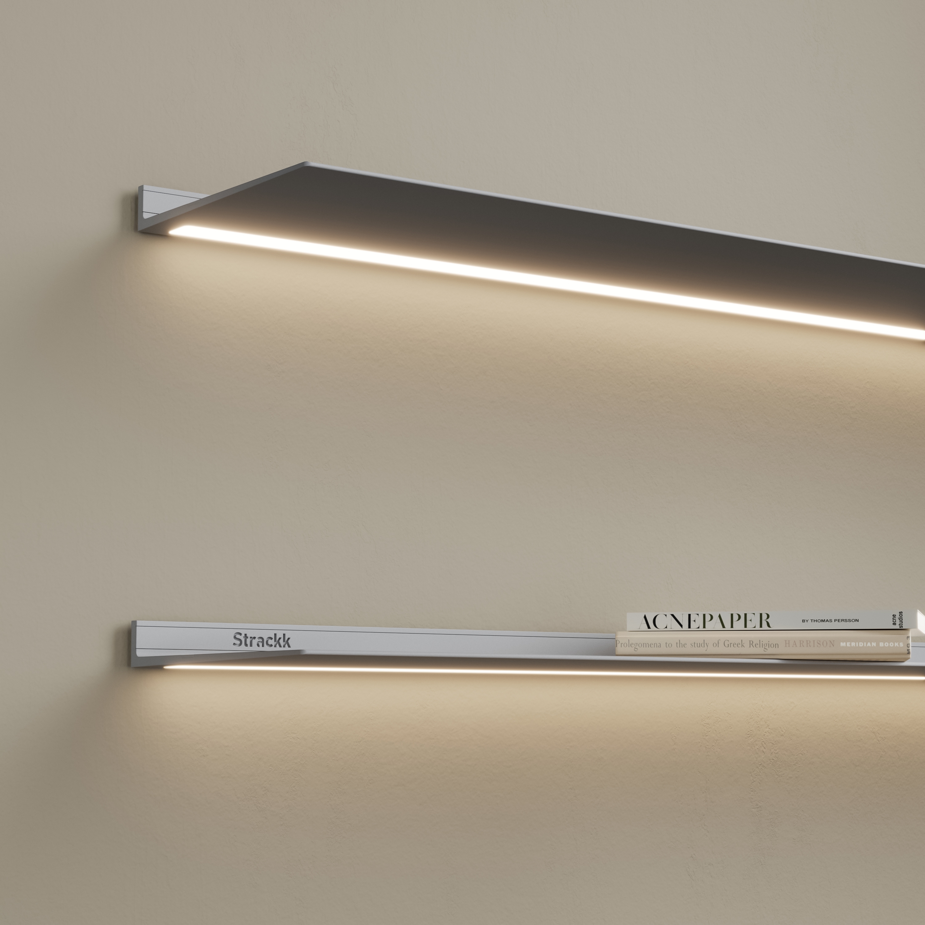 Afficher le produit Wall shelf with lighting under | Silvergrey RAL9006 du fabricant Strackk