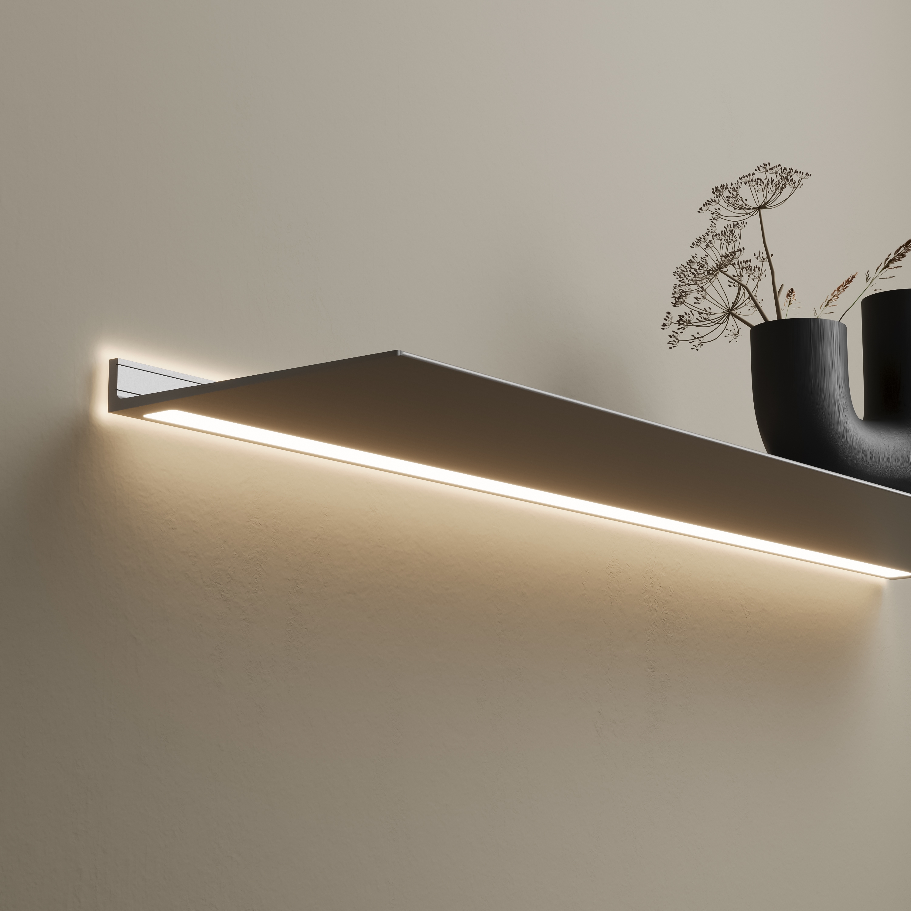 Wall shelf with lighting under and around | Aluminium
