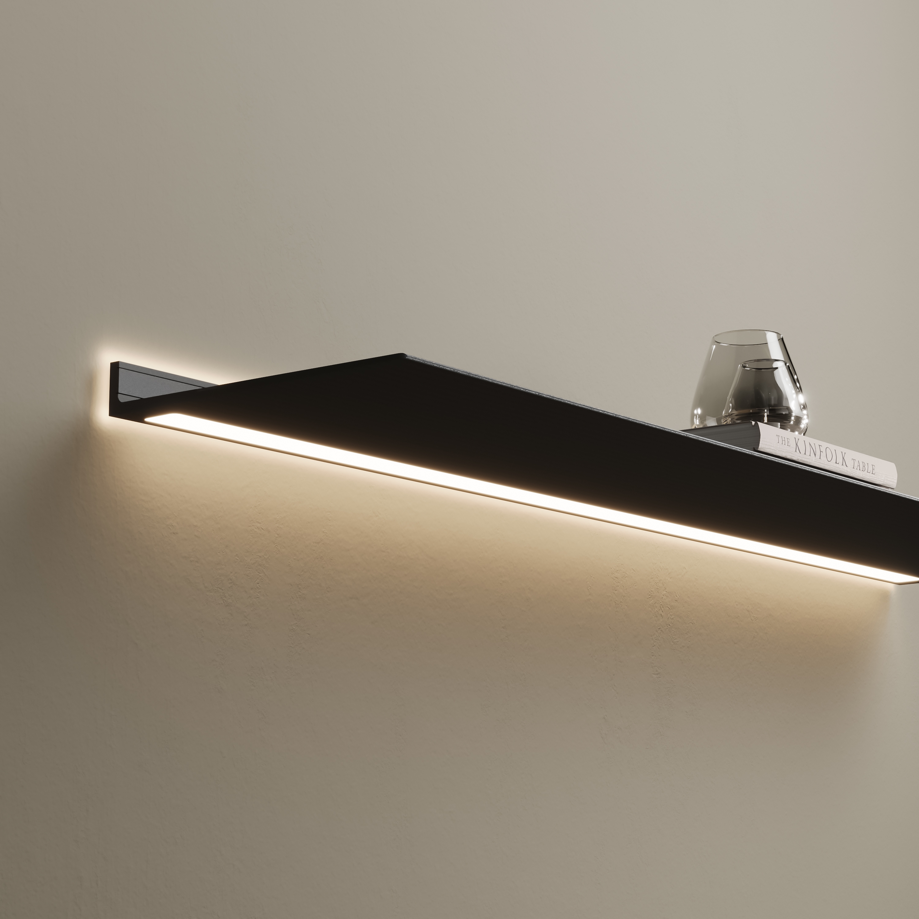 Wall shelf with lighting under and around | Anthracite RAL7021