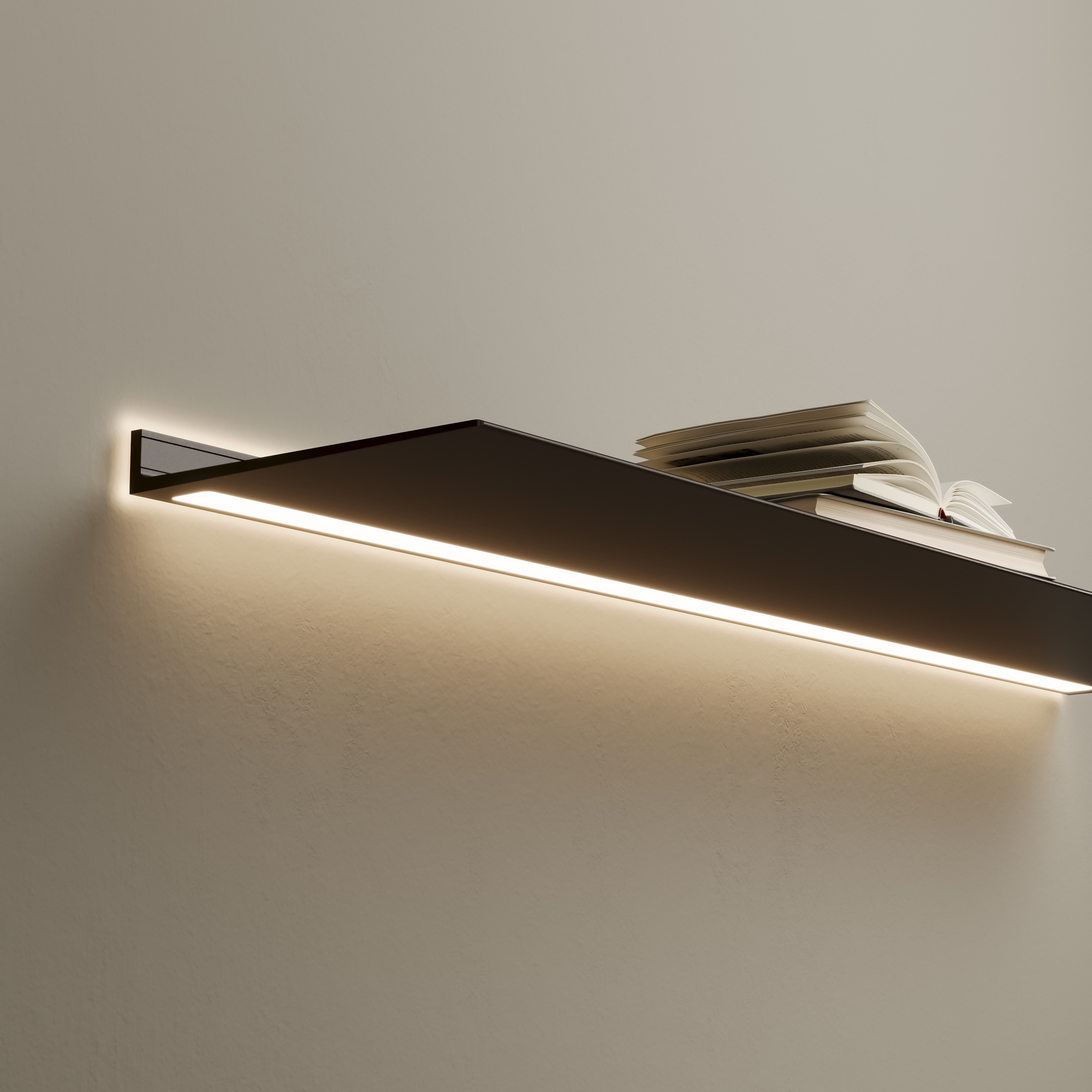Display product Wall shelf with lighting under and around | Gunmetal from manufacturer Strackk