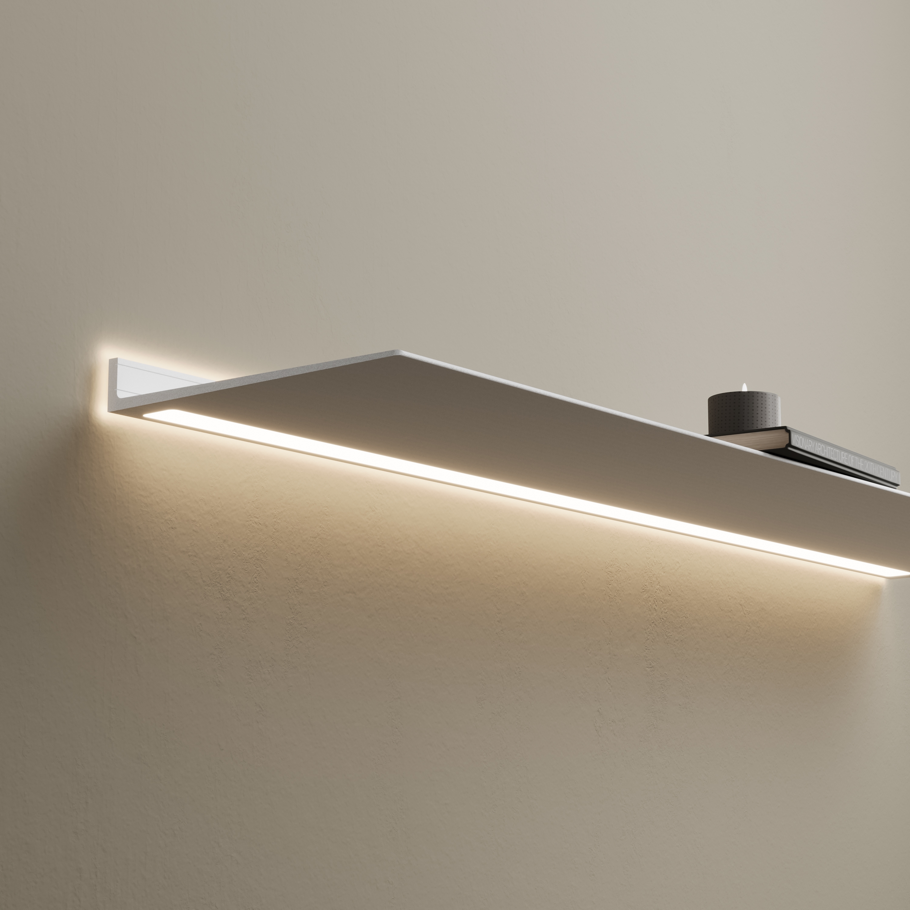 Afficher le produit Wall shelf with lighting under and around | White RAL9016 du fabricant Strackk