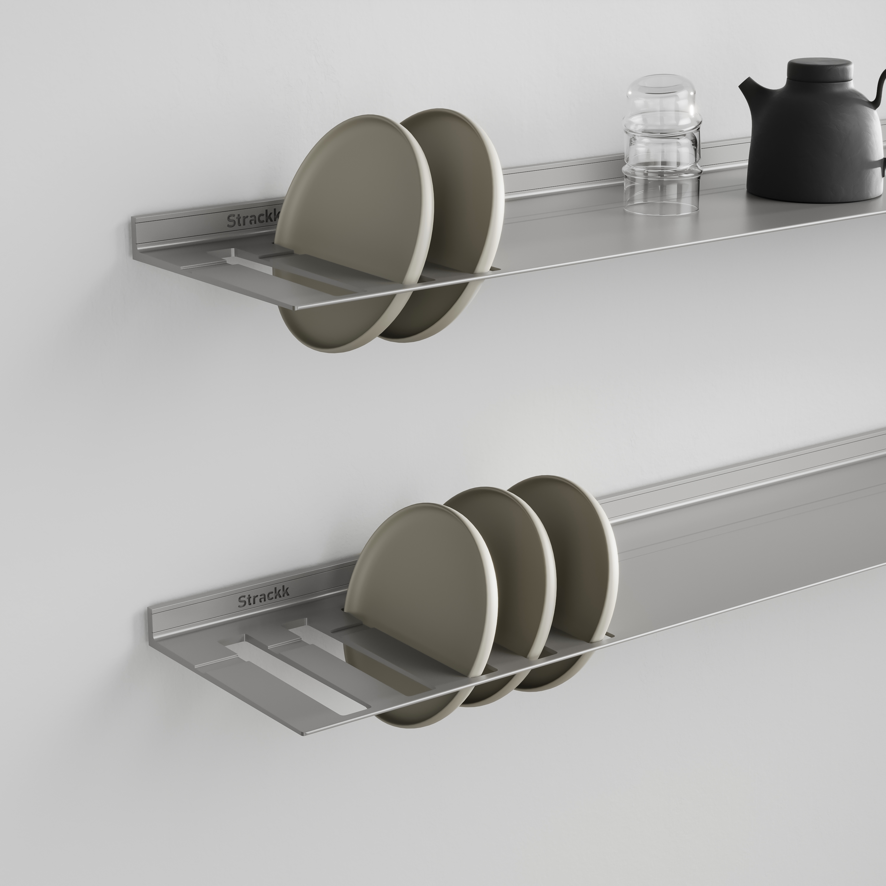 Wall shelf with plates rack | Aluminium
