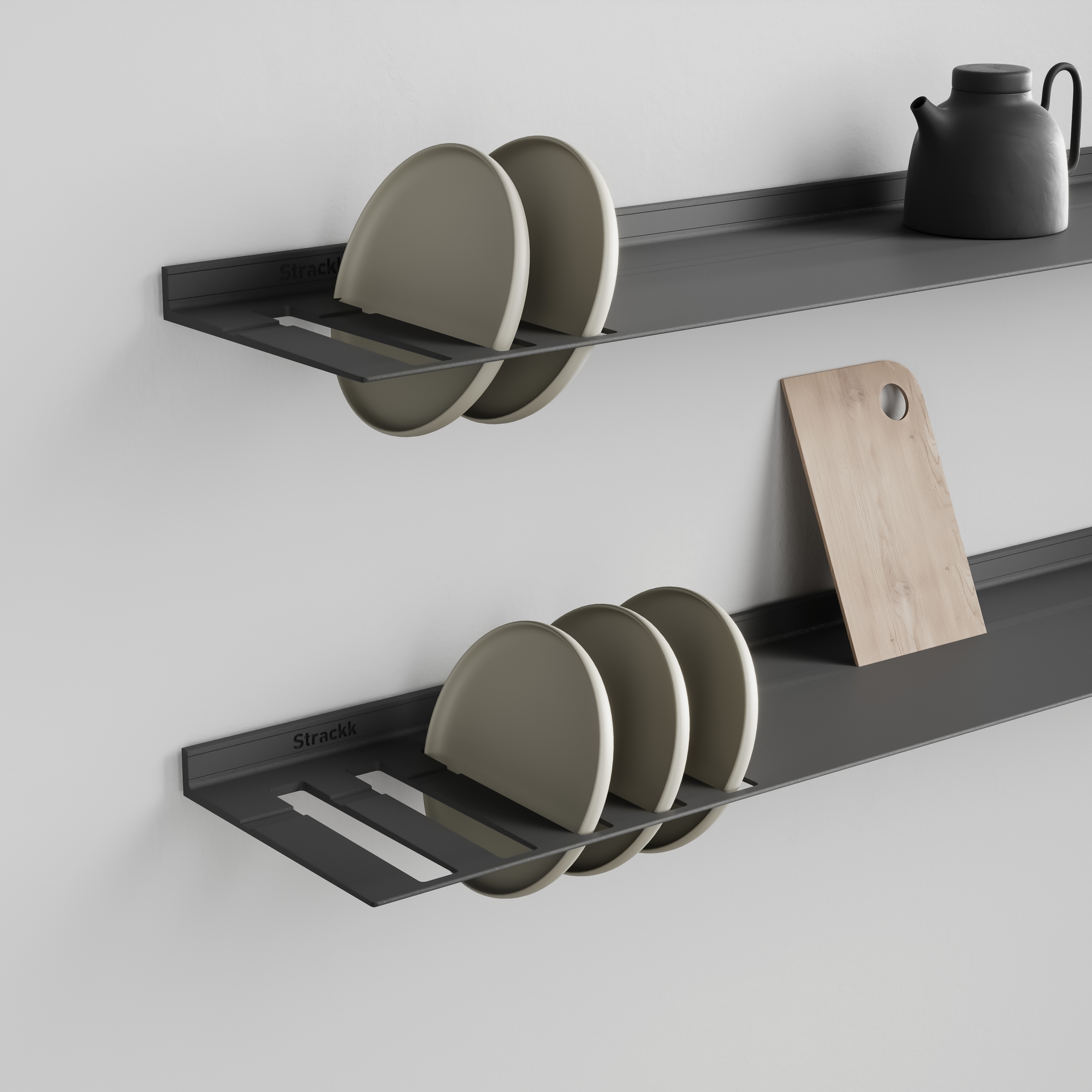 Display product Wall shelf with plates rack | Anthracite RAL7021 from manufacturer Strackk