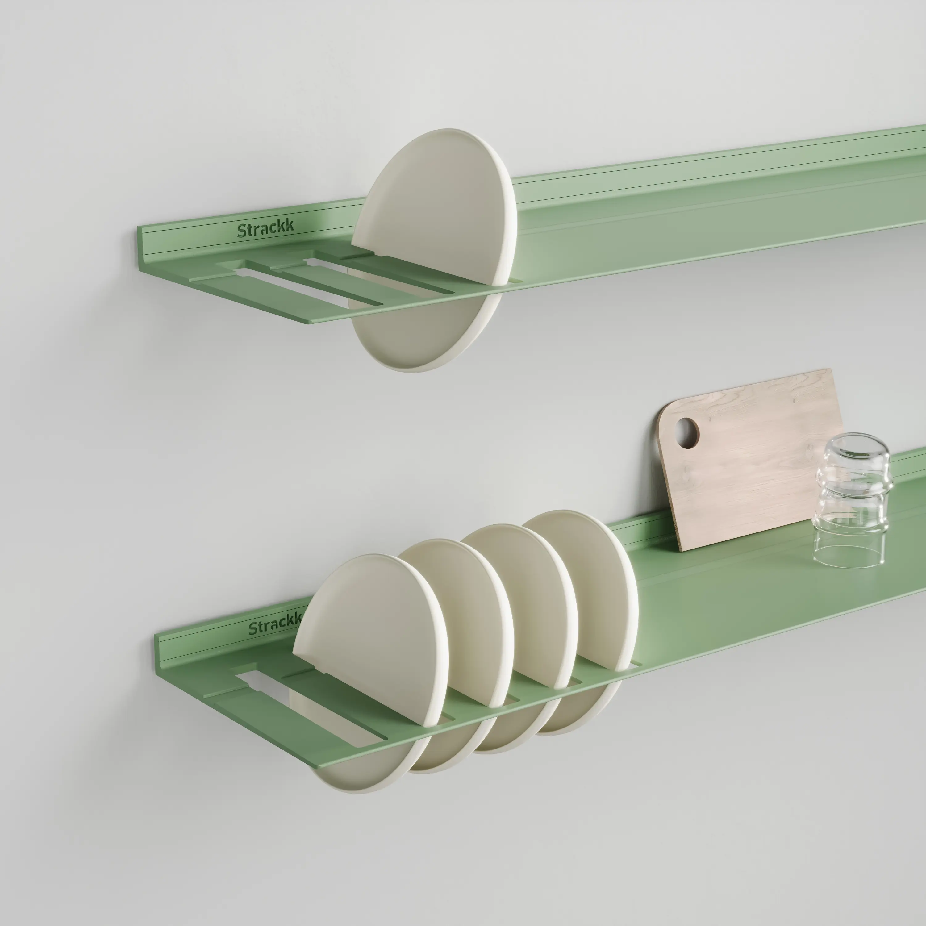 Strackk - Wall shelf with plates rack | Green RAL6021