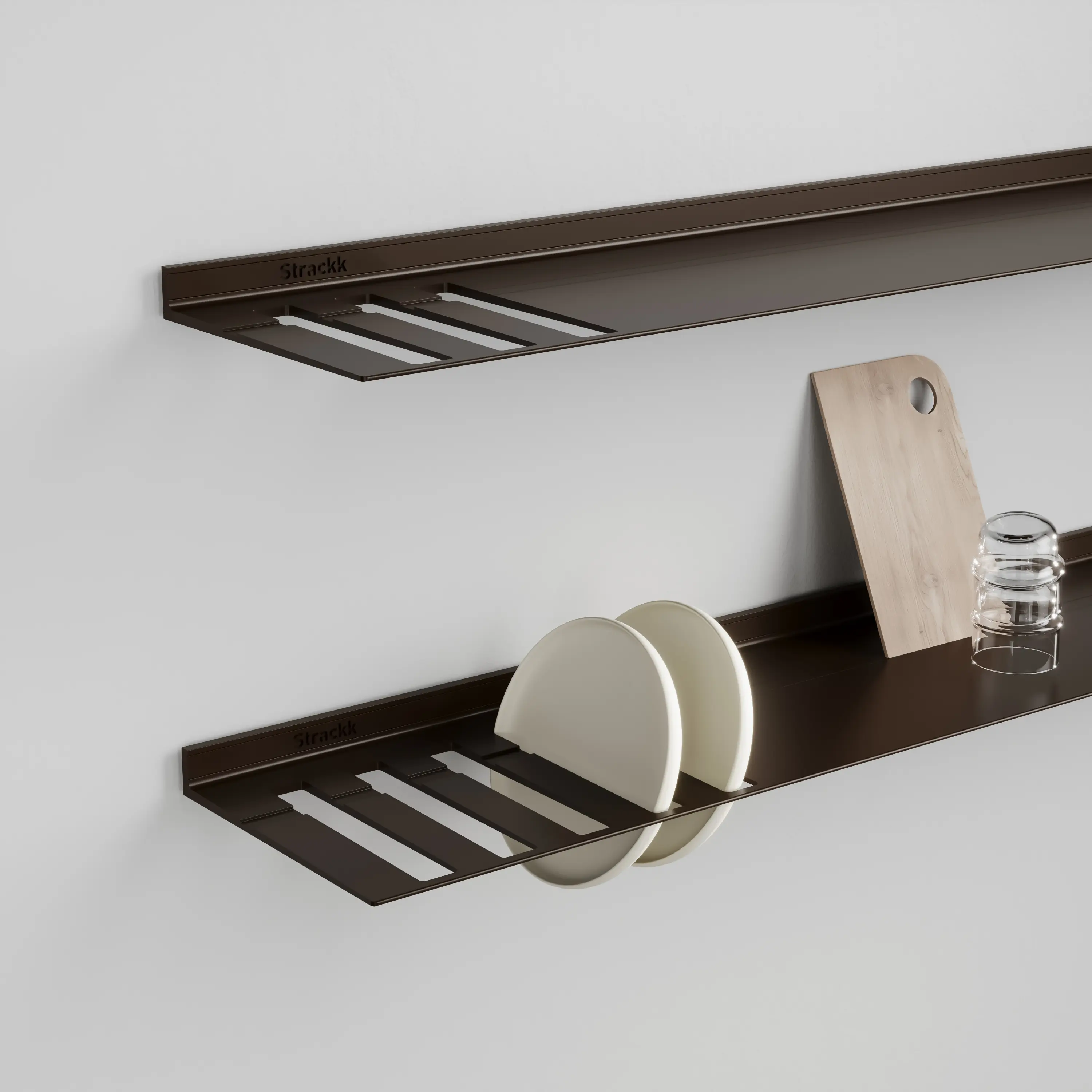 Strackk - Wall shelf with plates rack | Gunmetal