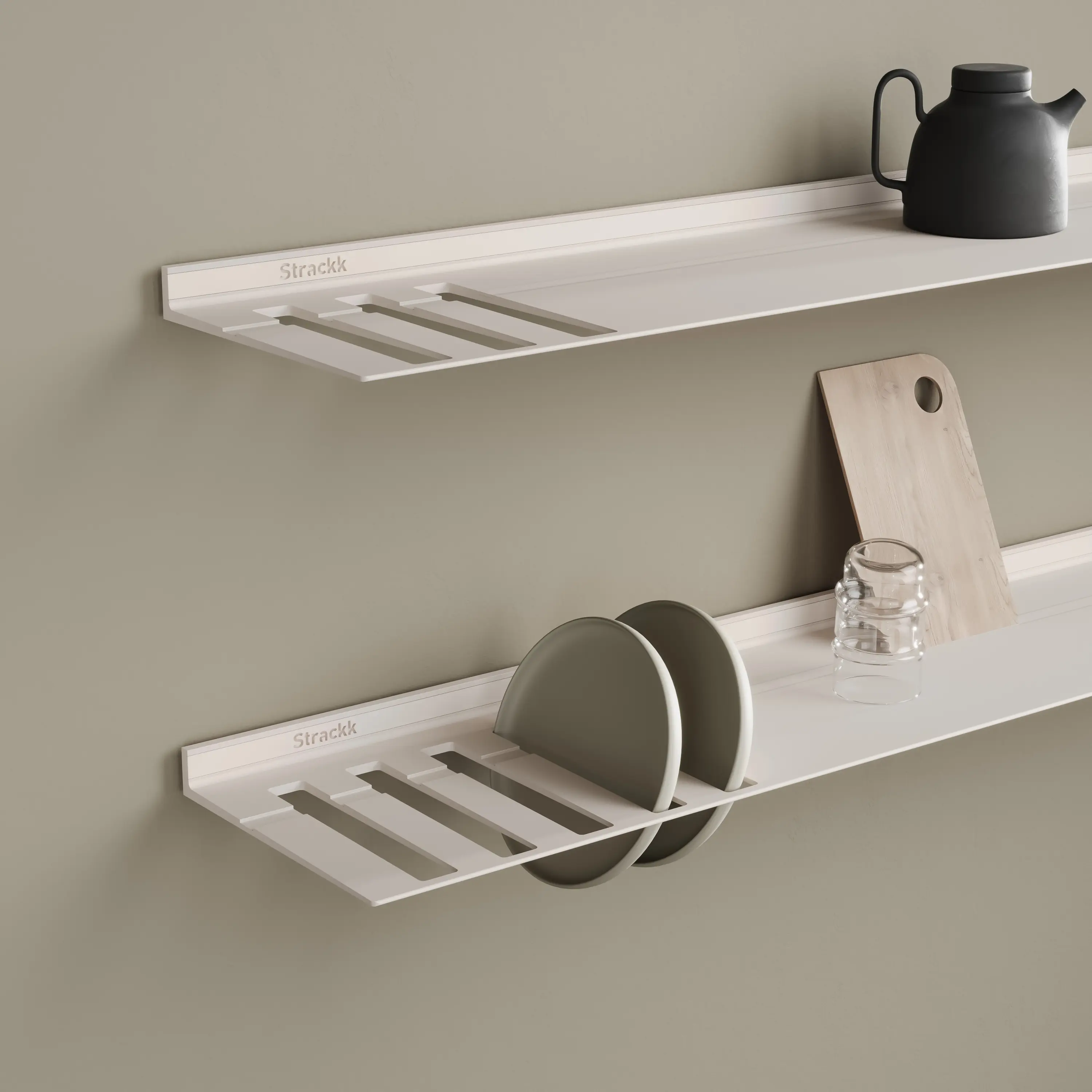 Strackk - Wall shelf with plates rack | Off-white RAL9010