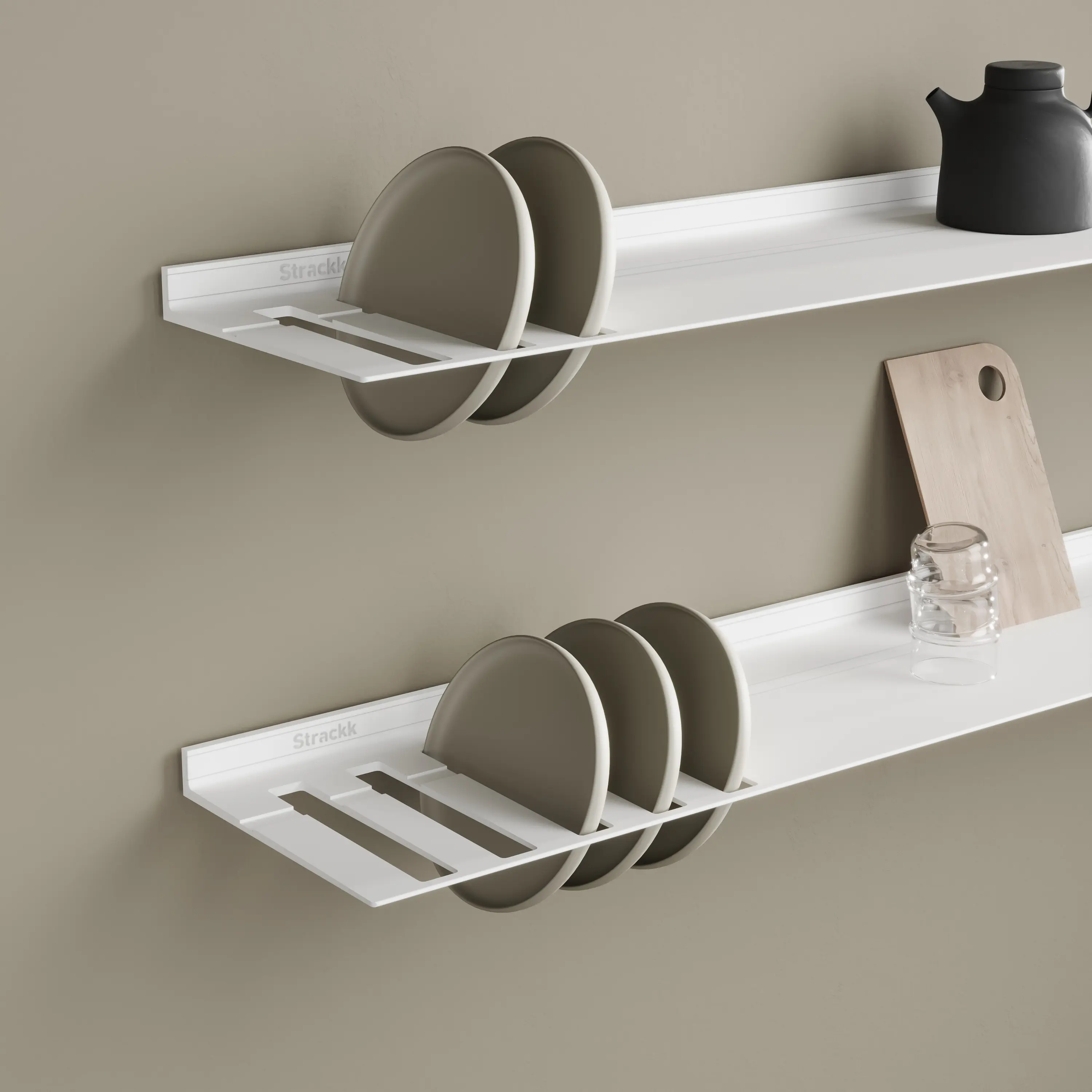 Strackk - Wall shelf with plates rack | White RAL9016