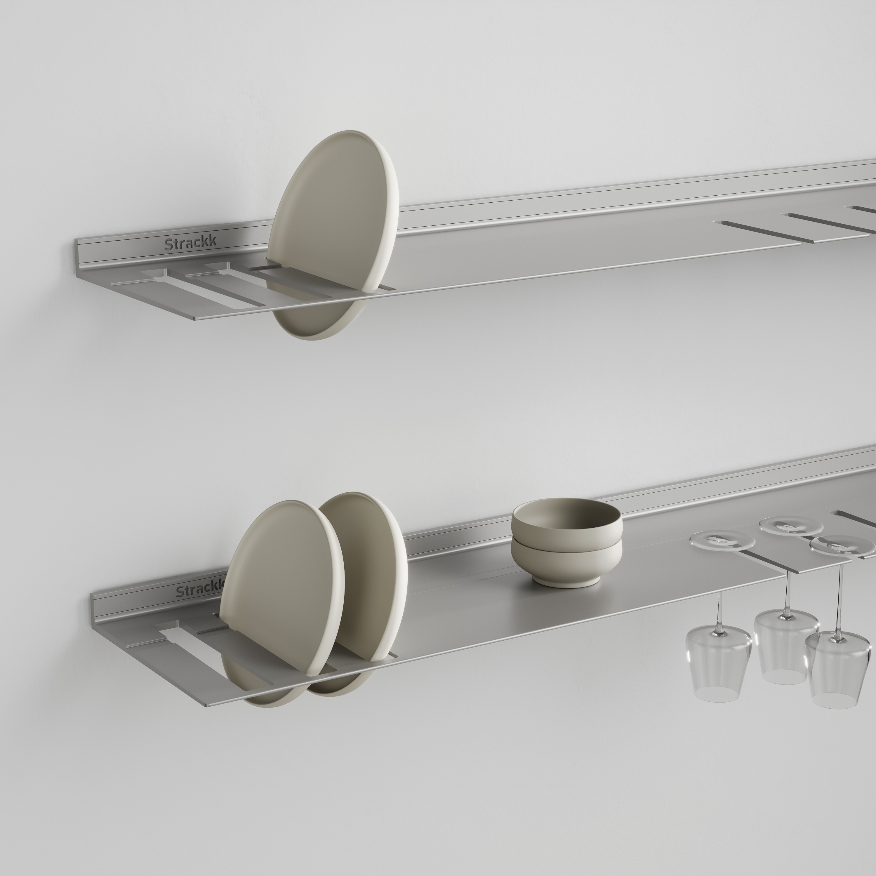 Wall shelf with plates and wine glass rack | Aluminium