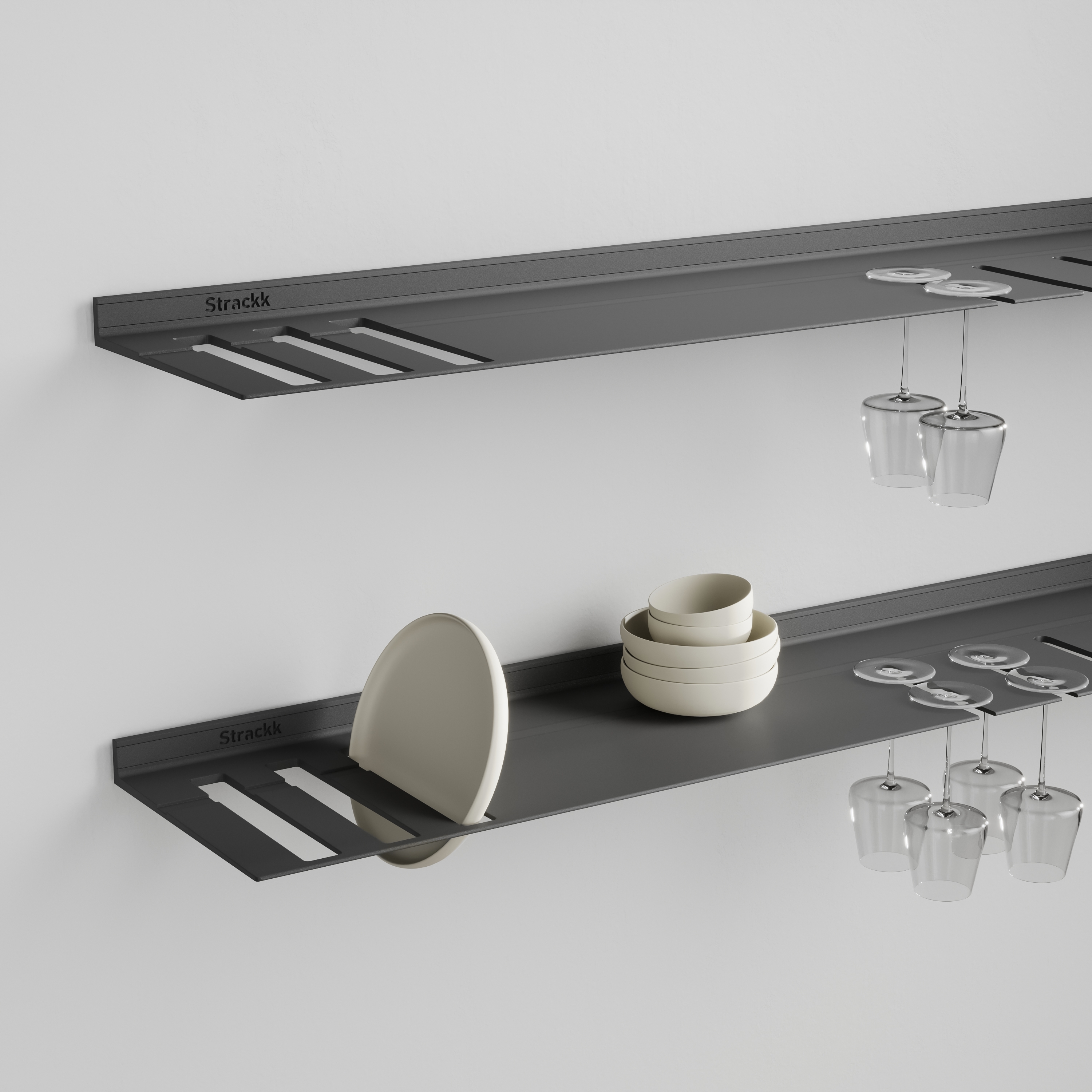 Wall shelf with plates and wine glass rack | Anthracite RAL7021