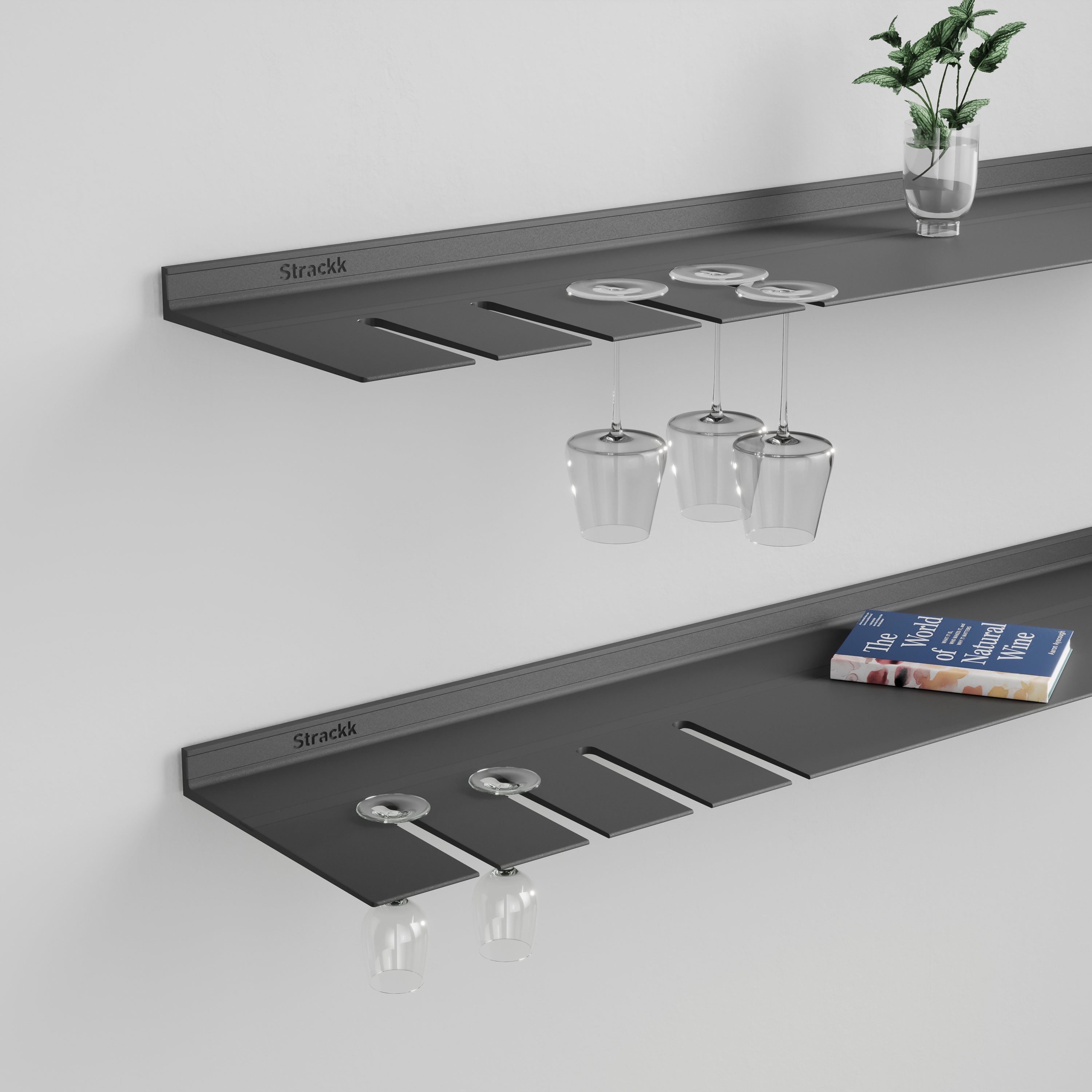 Wall shelf with wine glass rack | Anthracite RAL7021