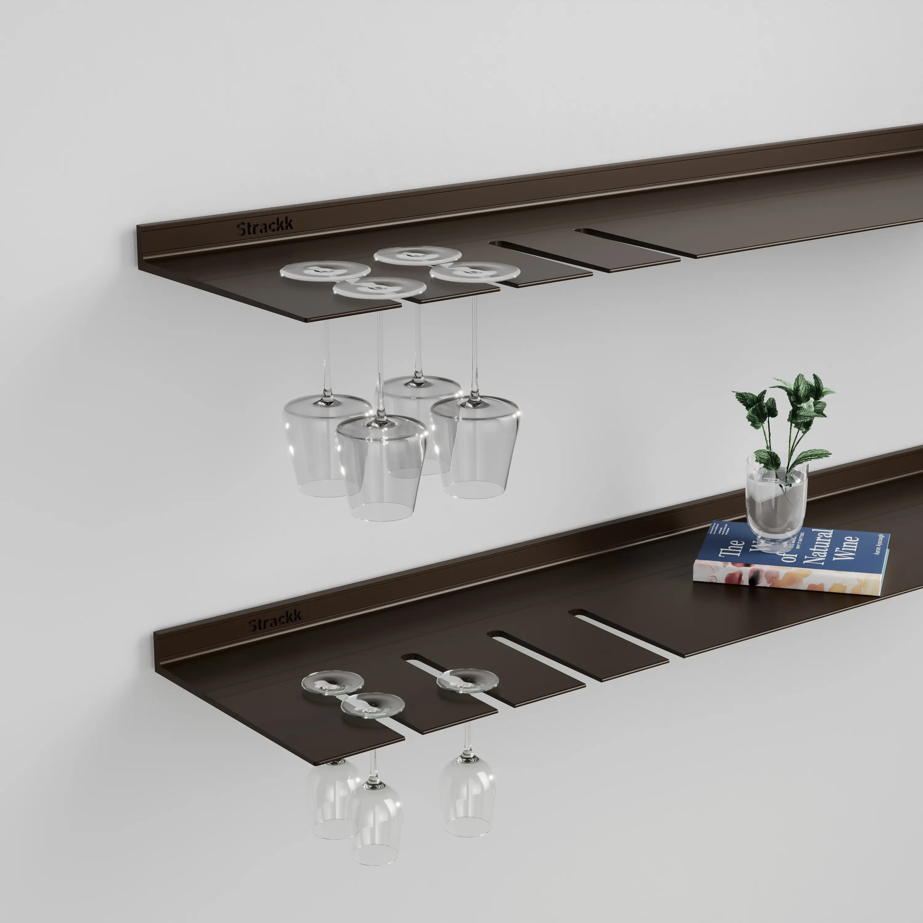 Strackk - Wall shelf with wine glass rack | Gunmetal
