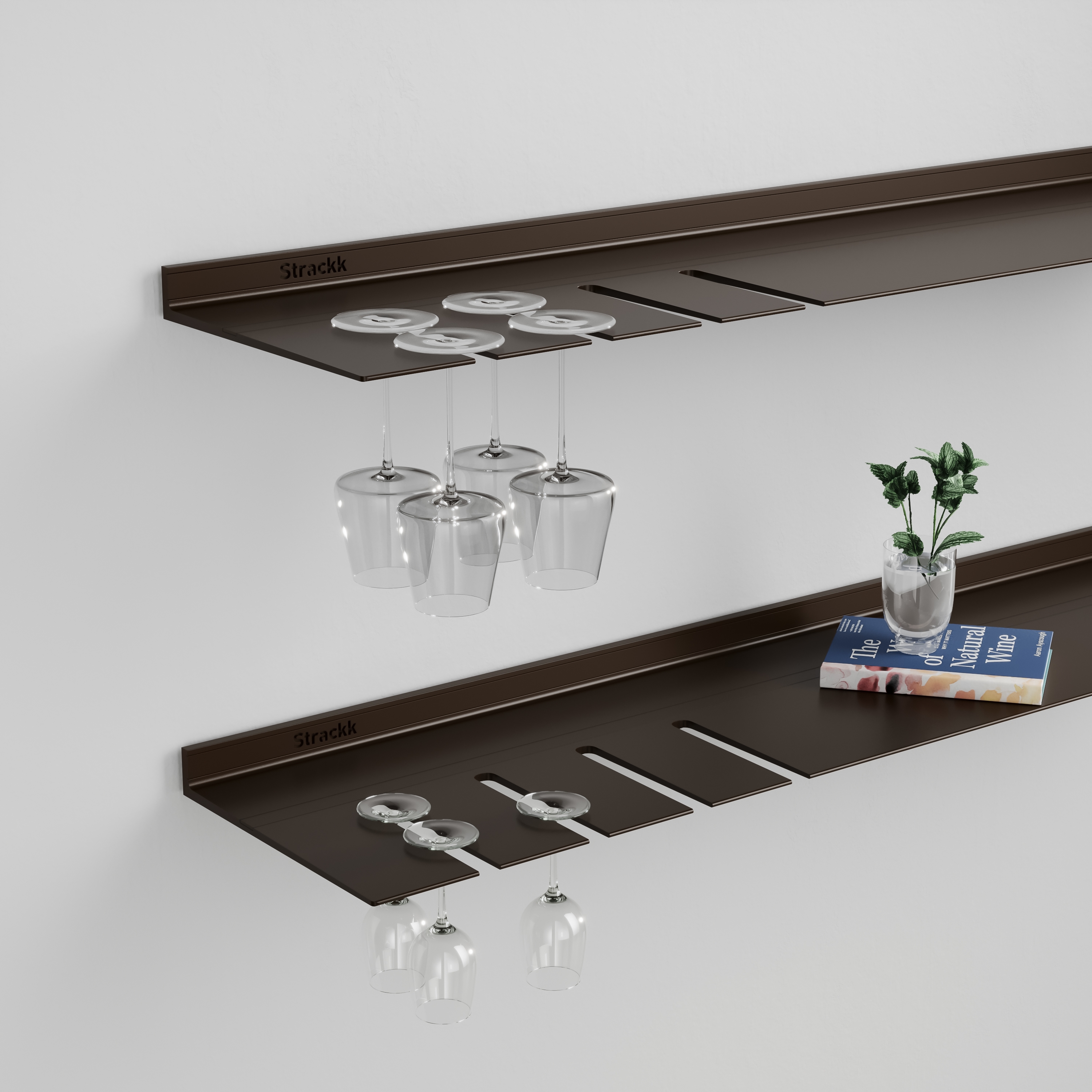 Afficher le produit Wall shelf with wine glass rack | Gunmetal du fabricant Strackk