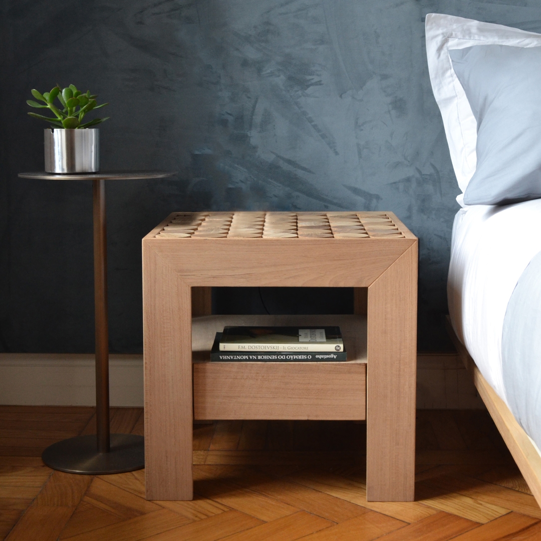 Display product Sofia wood bedside table and drawer from manufacturer mg12