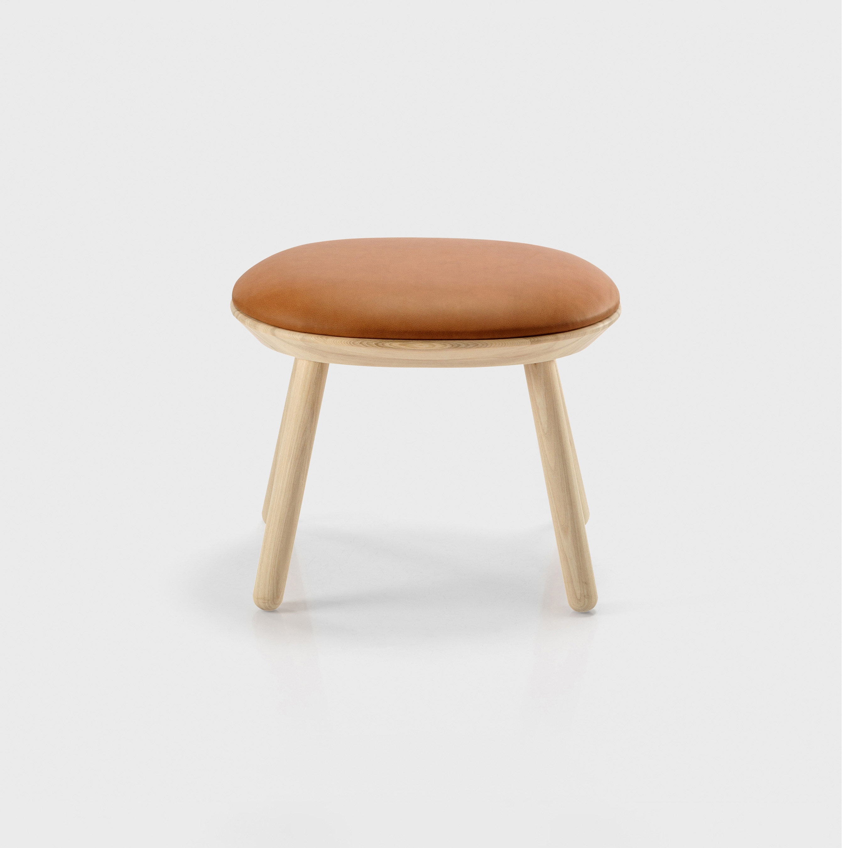 Naïve Ottoman, natural oiled ash frame, Hulst dark brown leather