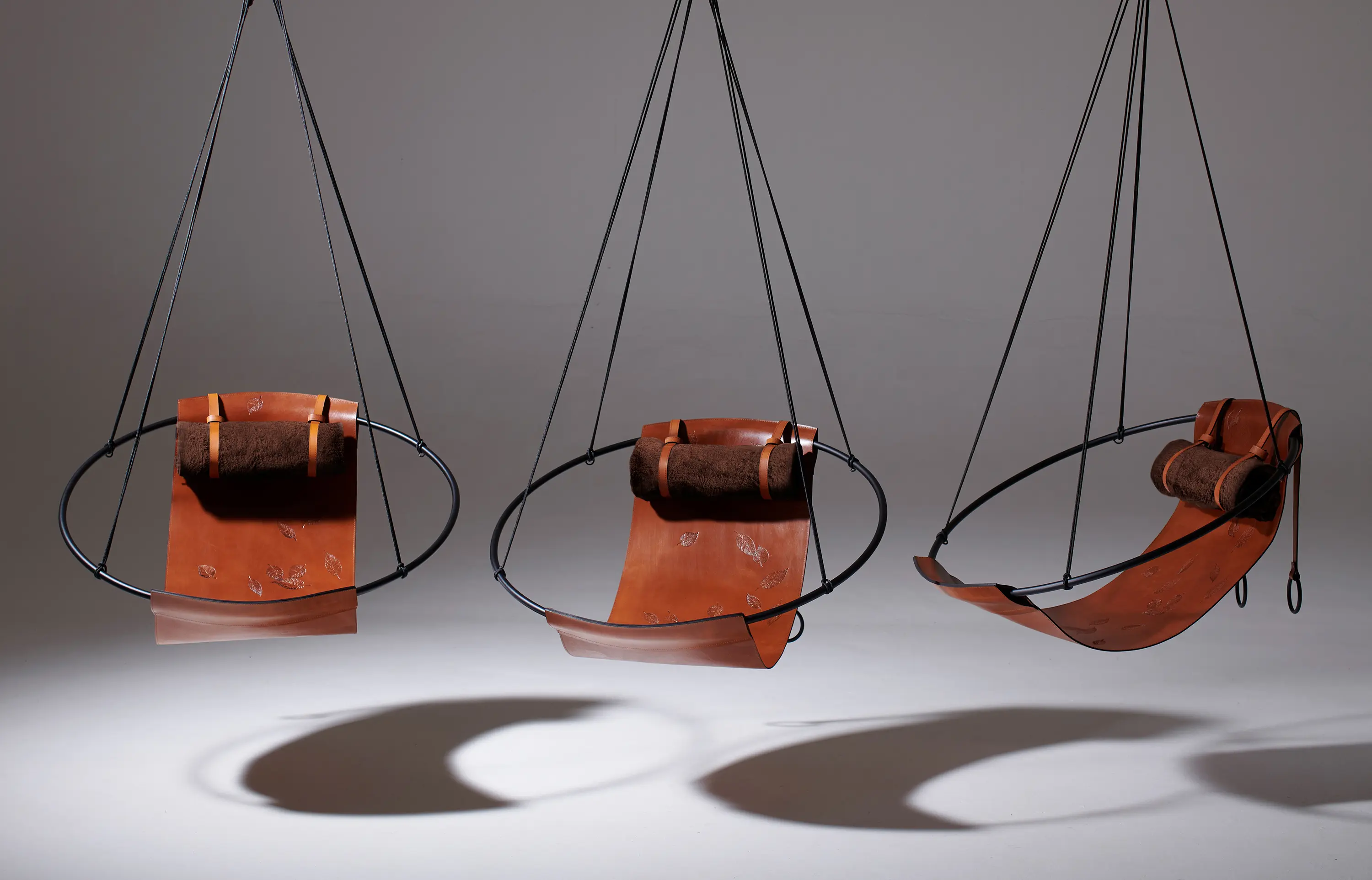 Studio Stirling - Sling Hanging Chair - Debossed Leather Leaves