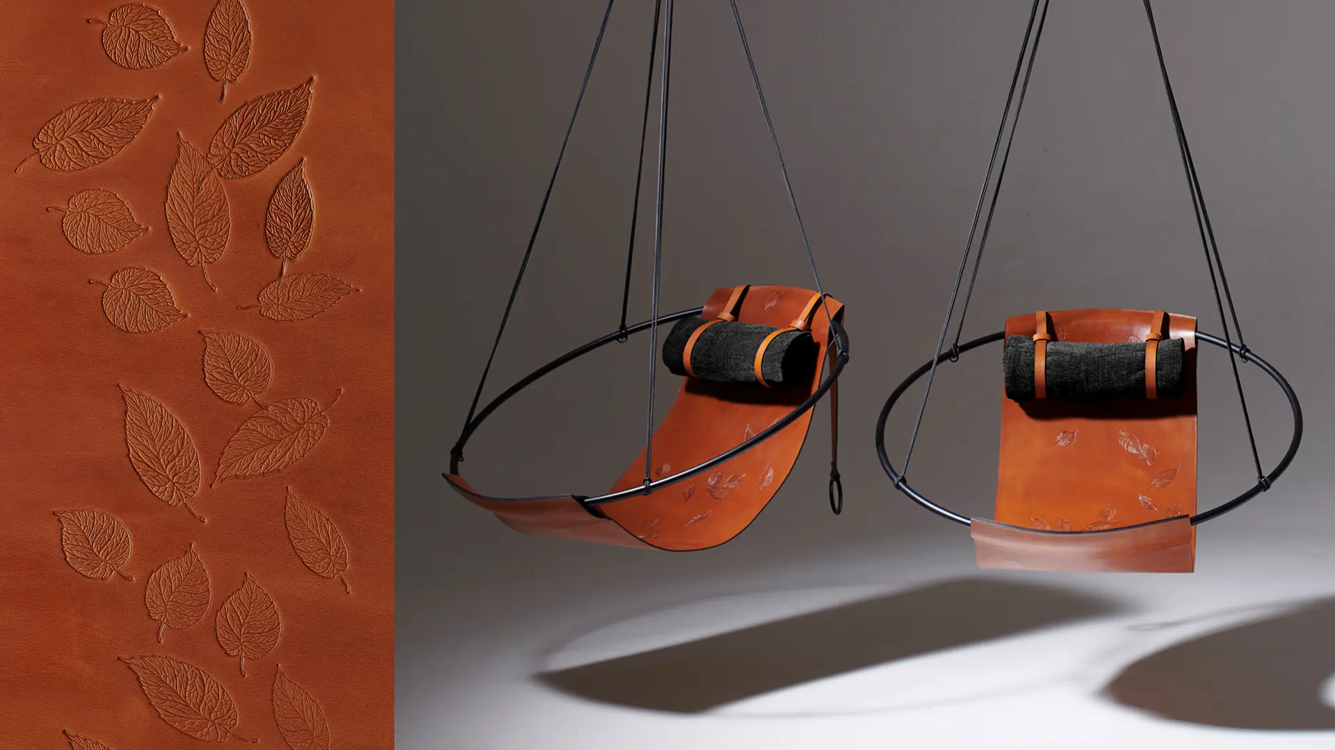 Studio Stirling - Sling Hanging Chair - Debossed Leather Leaves