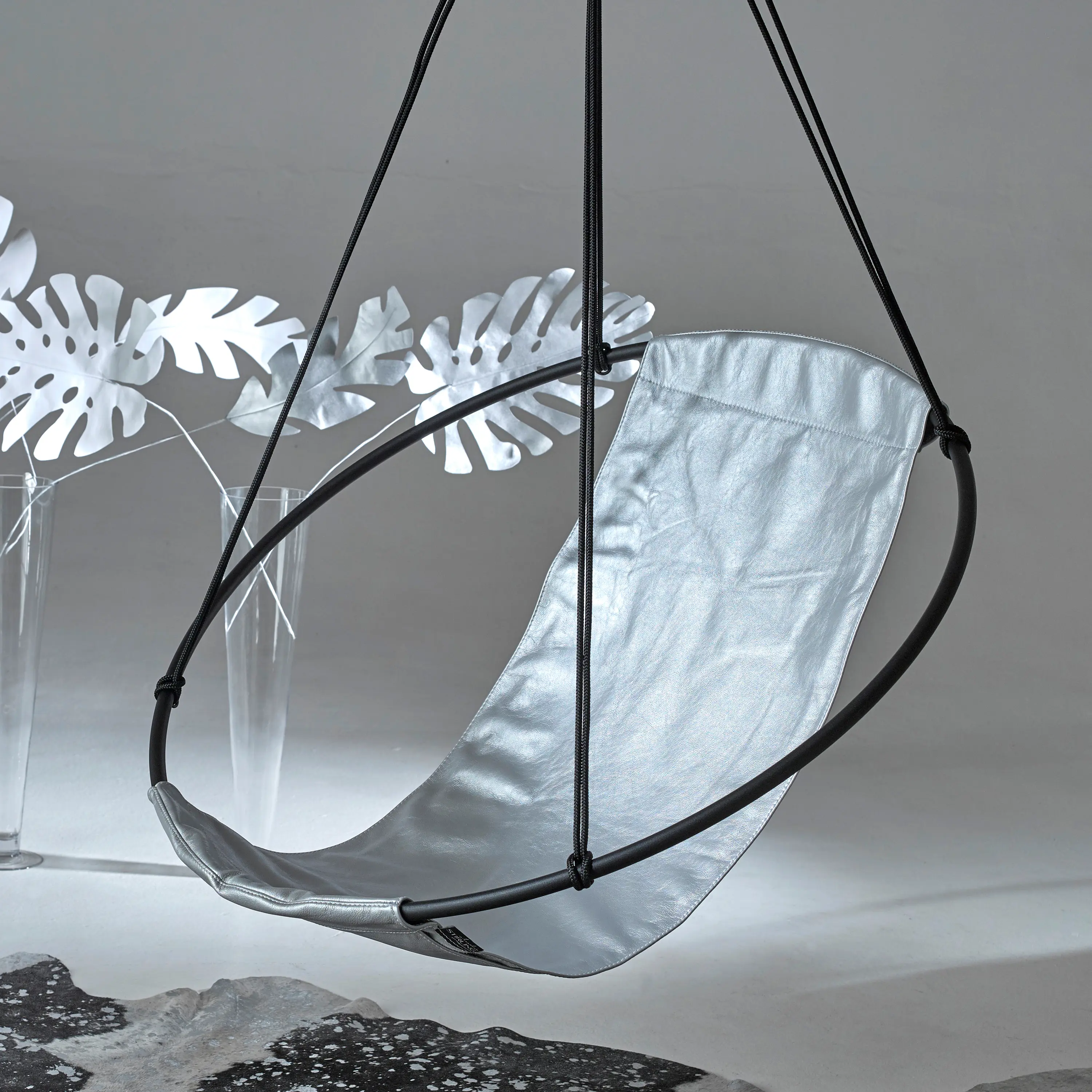 Studio Stirling - Sling Hanging Chair - Soft Leather Silver