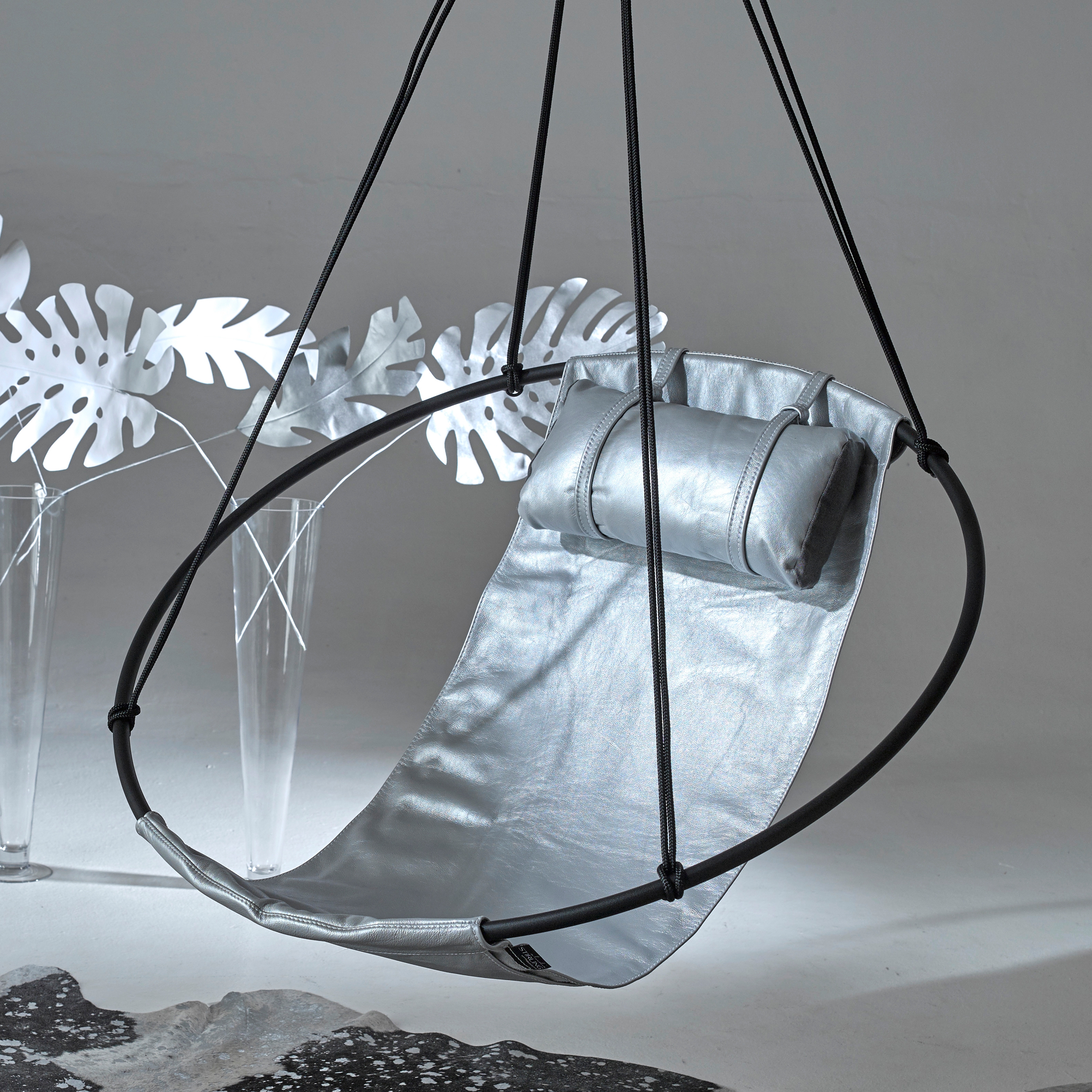 Sling Hanging Chair - Soft Leather Silver