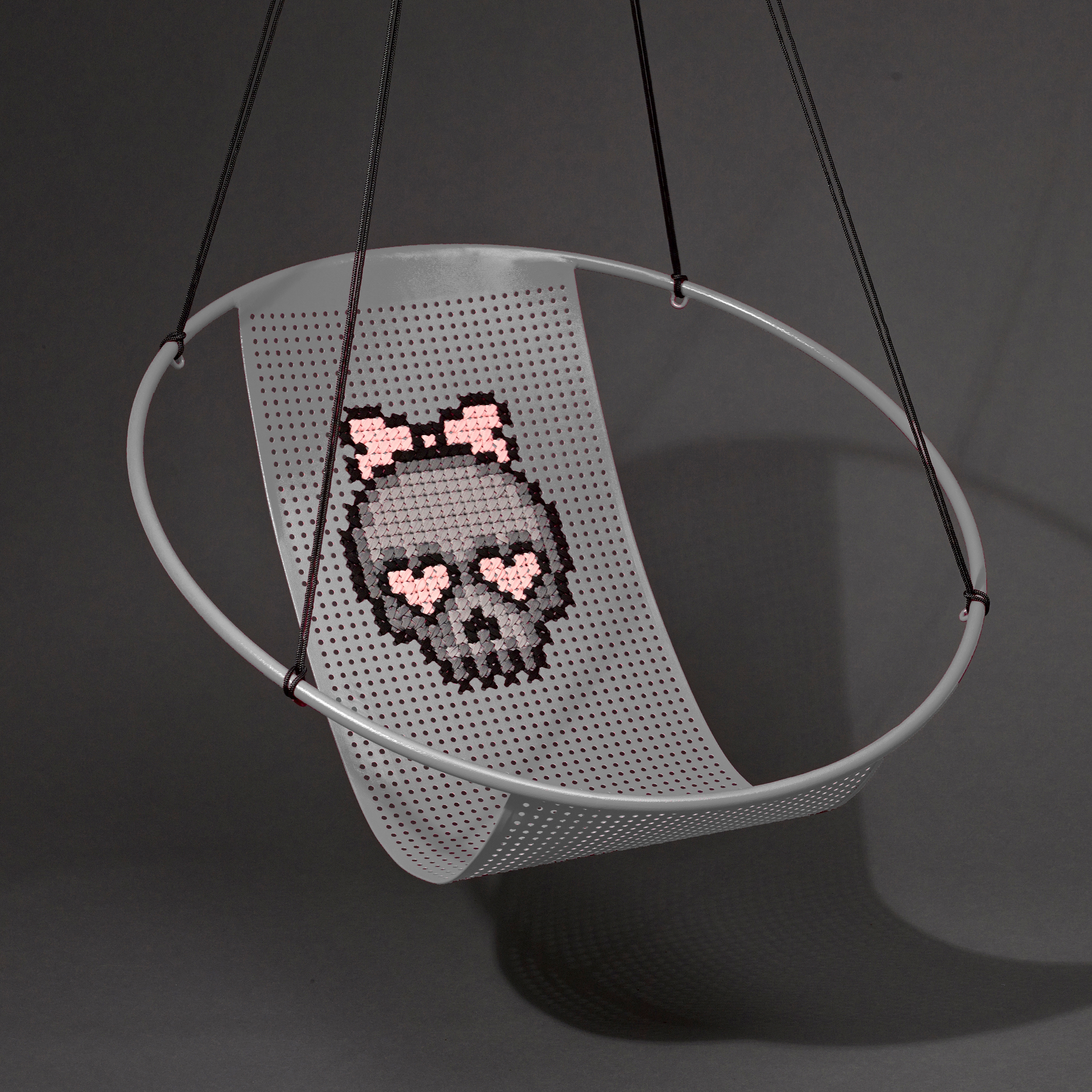 Embroidery Hanging Chair Swing Seat Grey with SCULL