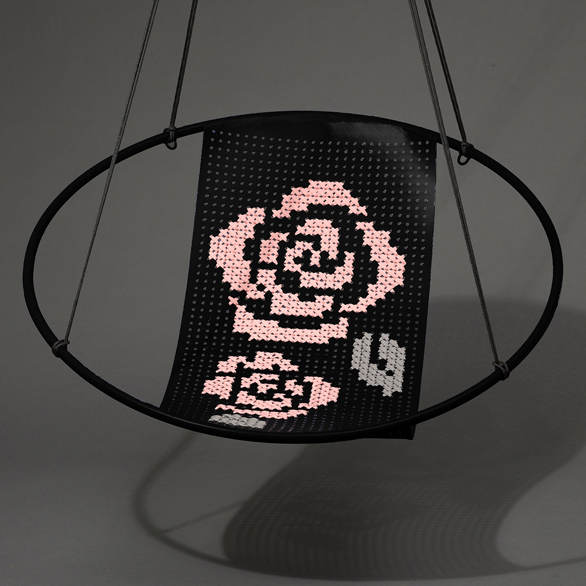 Embroidery Hanging Chair Swing Seat Black with ROSES