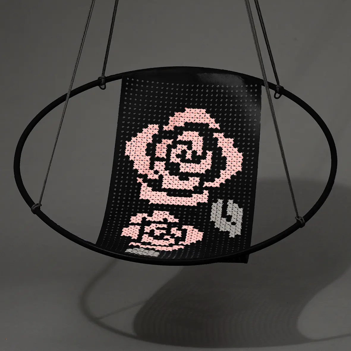 Studio Stirling - Embroidery Hanging Chair Swing Seat Black with ROSES