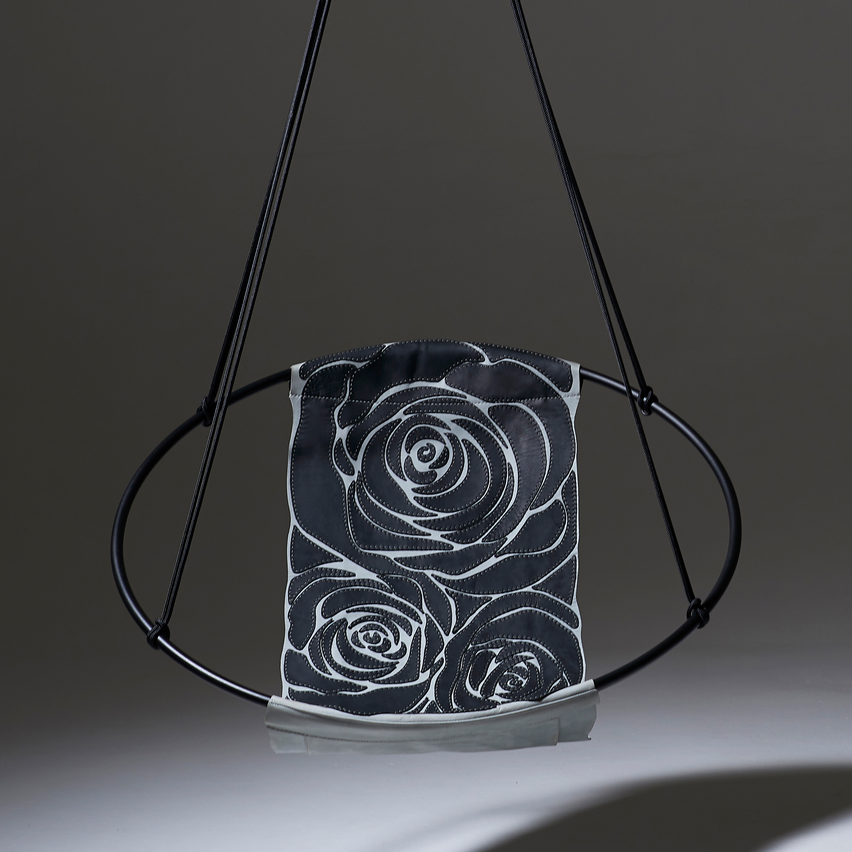 Sling Hanging Chair - Rose Hand-Stiched Black