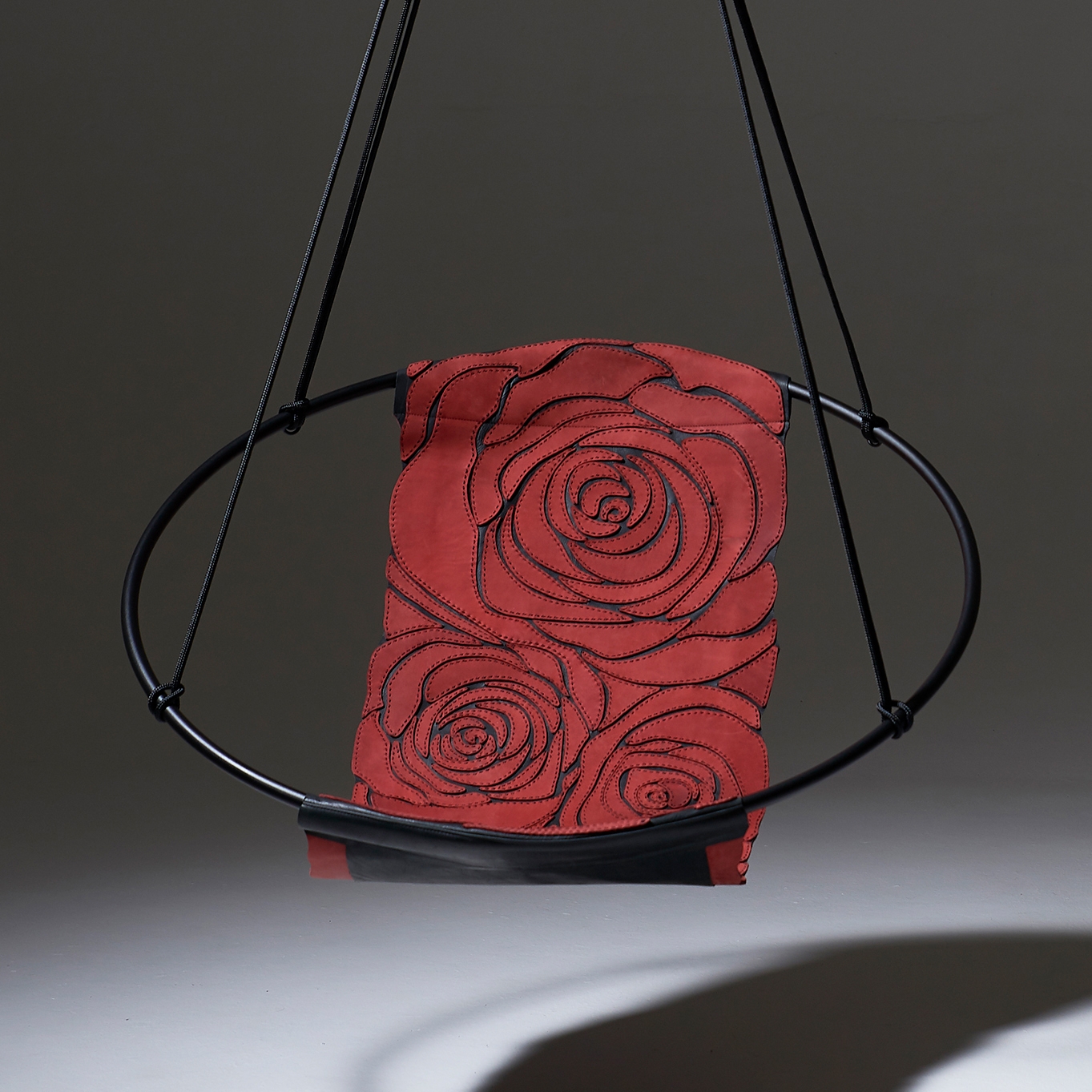 Sling Hanging Chair - Rose Hand-Stiched Red