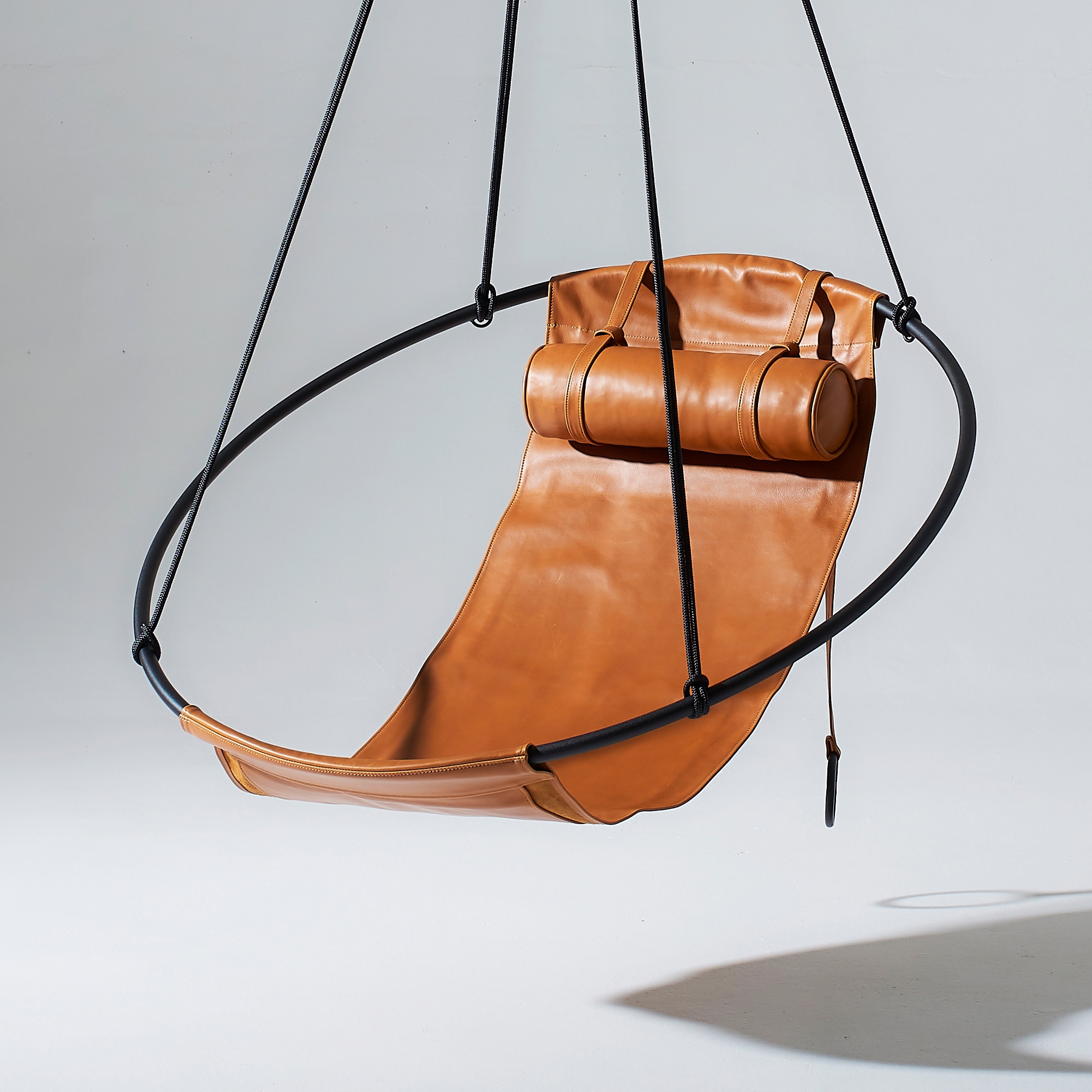 Display product Sling Hanging Chair - Soft Leather Ochre from manufacturer Studio Stirling