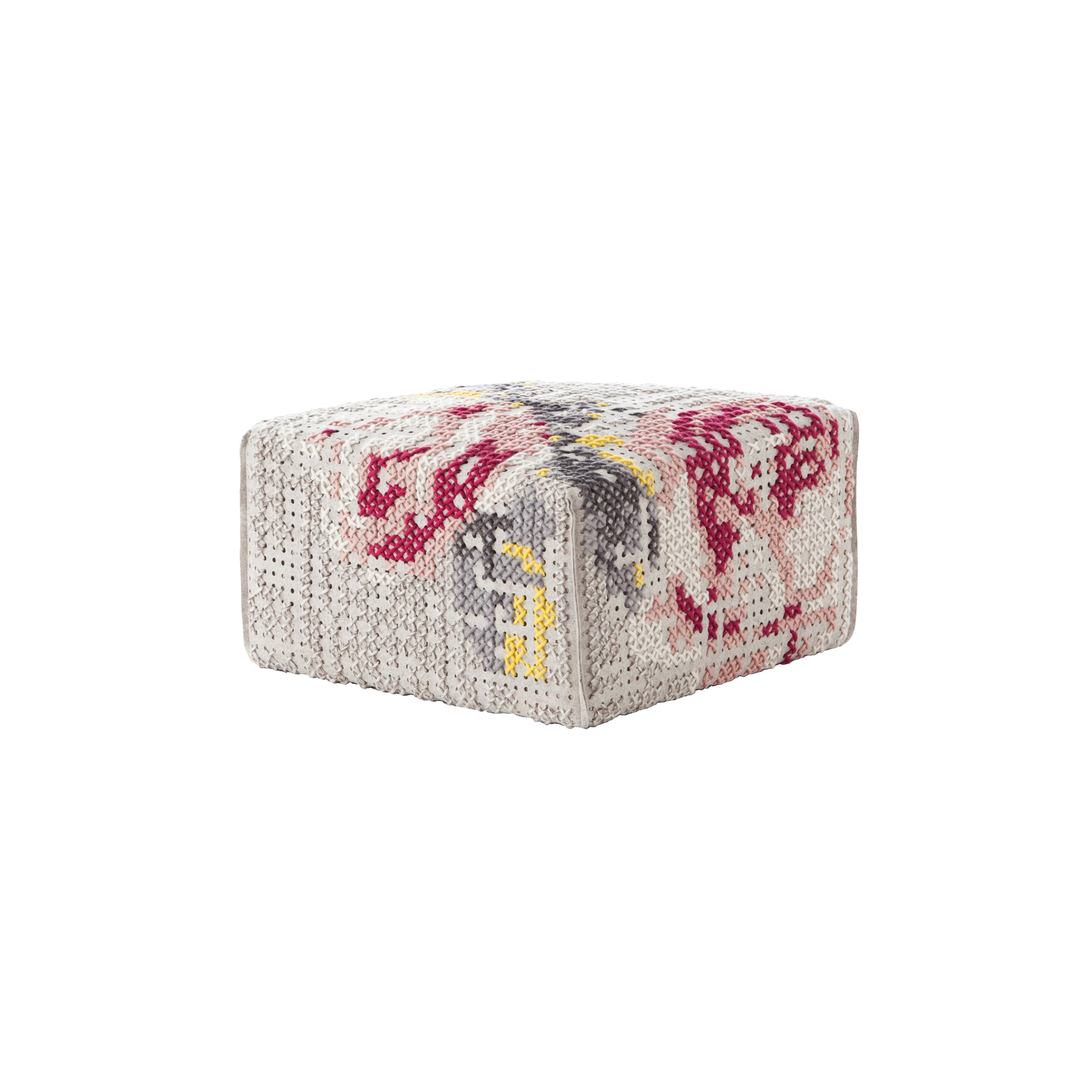 Canevas Pouf Square Flowers Natural 10