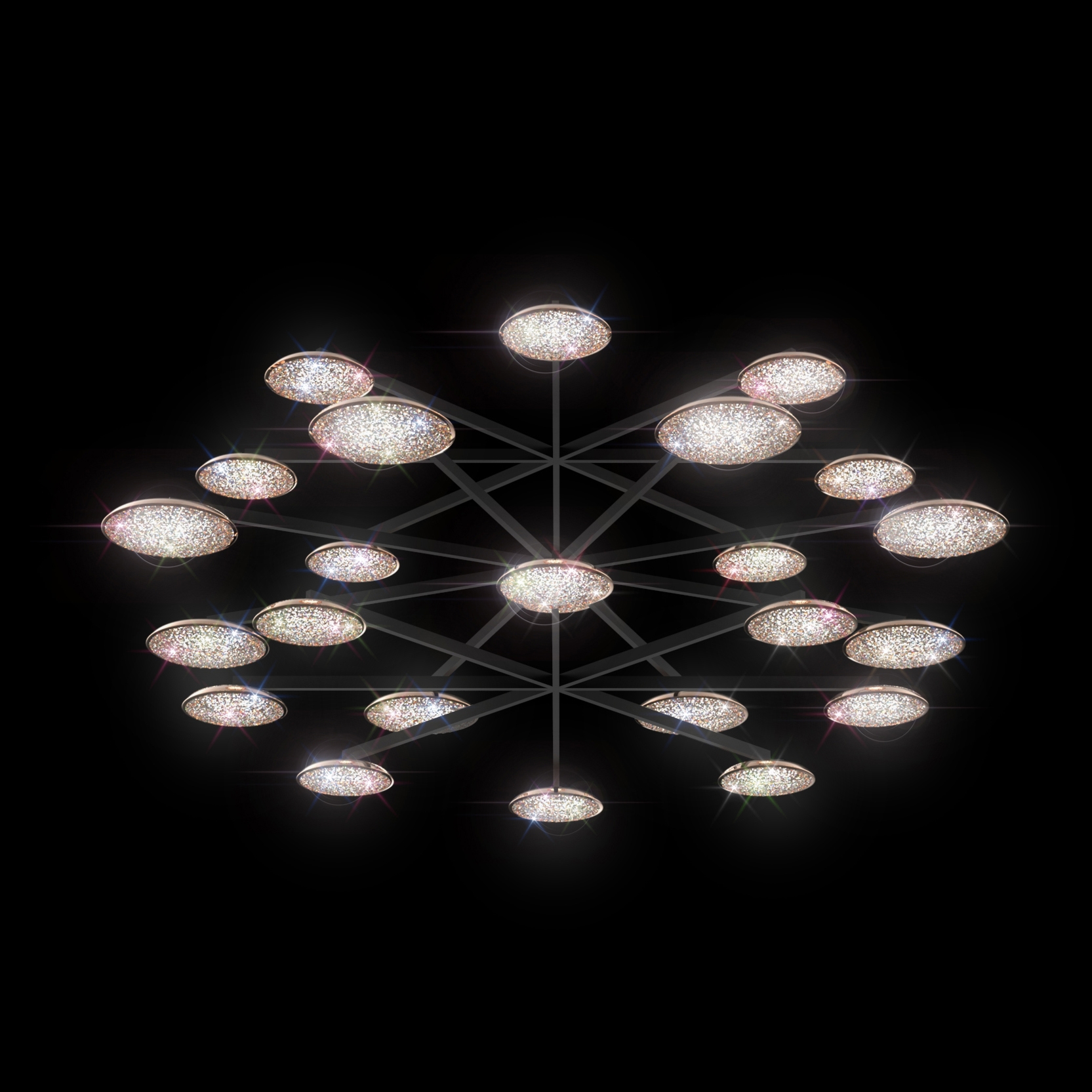 Display product Origo Star chandelier in crystal and copper from manufacturer Manooi