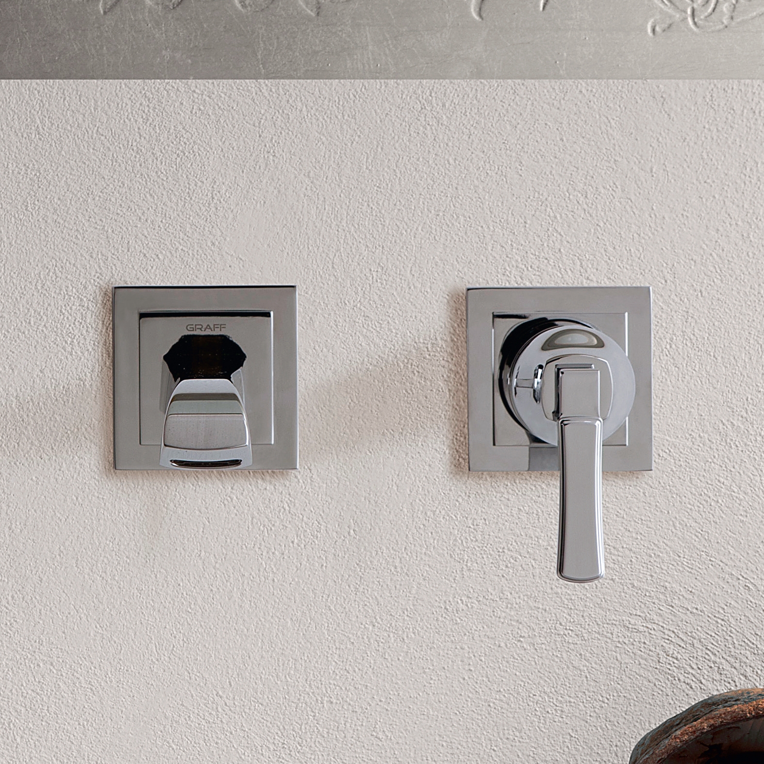 Display product Finezza - Wall-mounted basin mixer with 19cm spout - exposed parts from manufacturer Graff