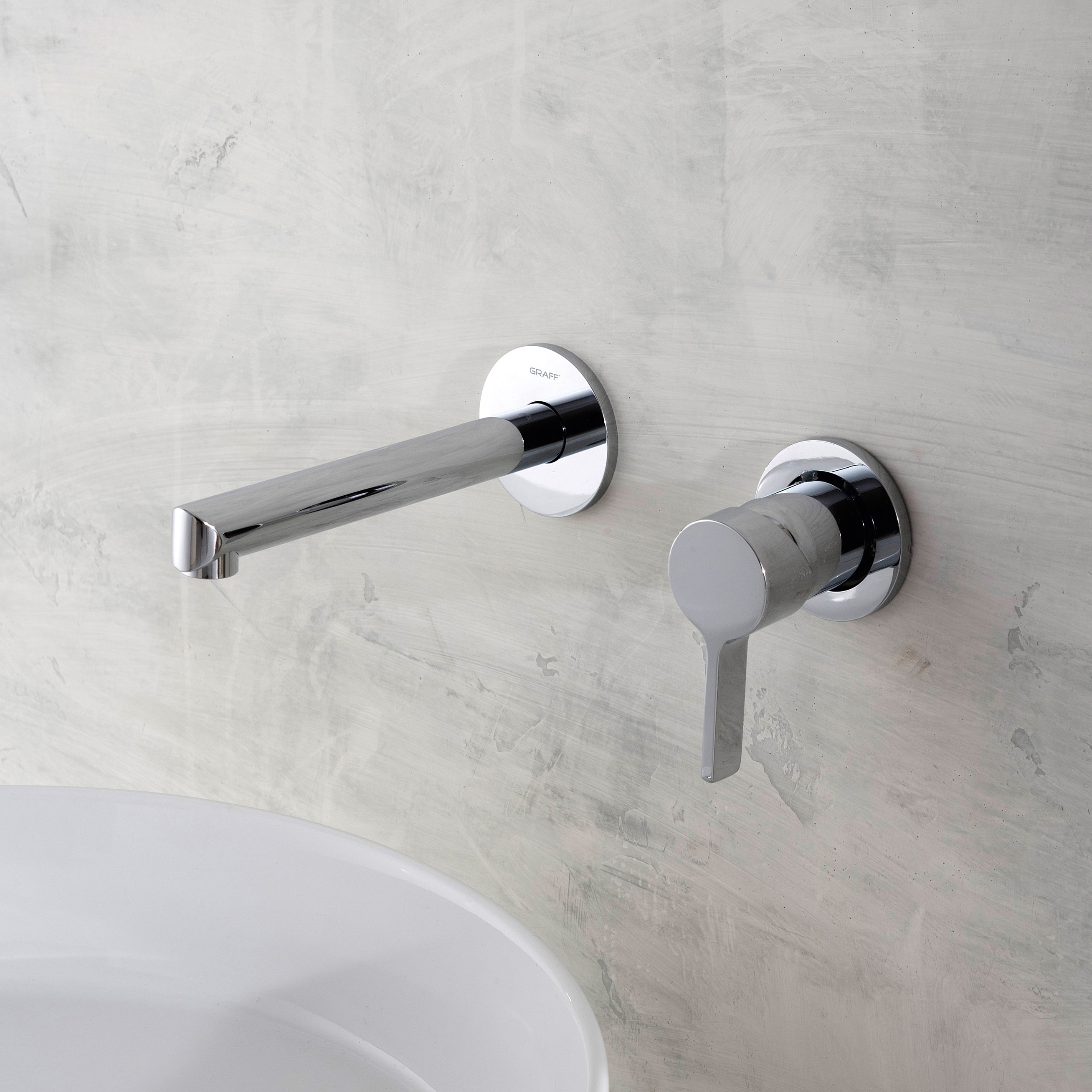 Display product Terra - Wall-mounted basin mixer with 19cm spout - exposed parts from manufacturer Graff