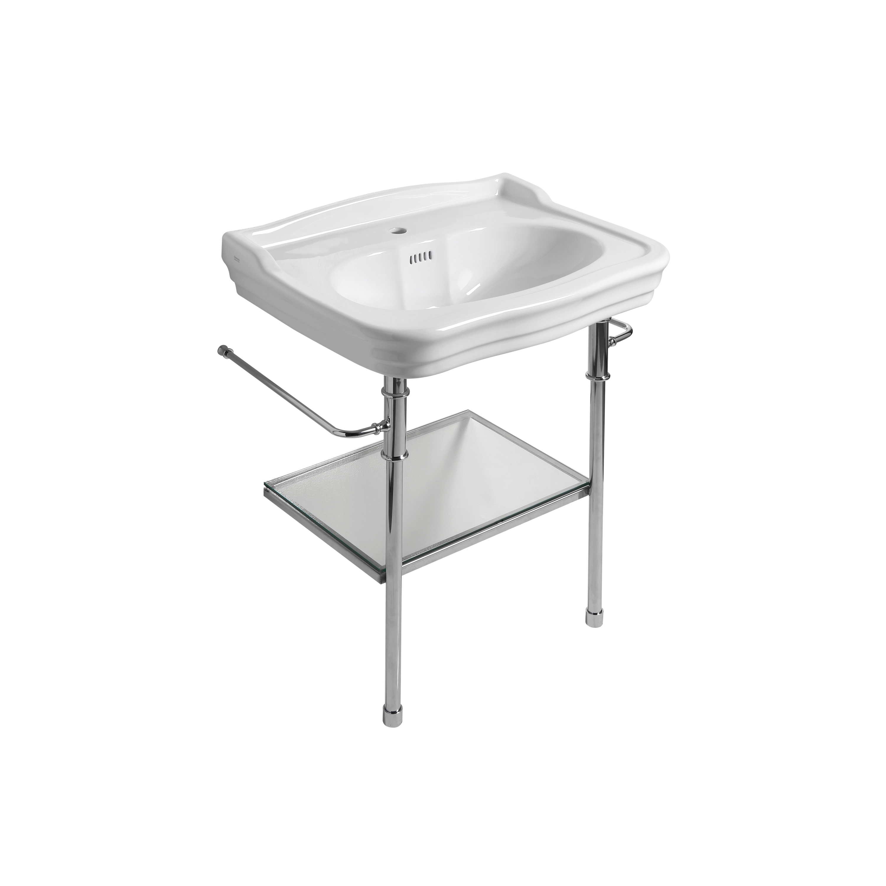 Display product Impero Style - Chromed brass frame with towel rail and glass shelf for console 70 cm from manufacturer Olympia Ceramica