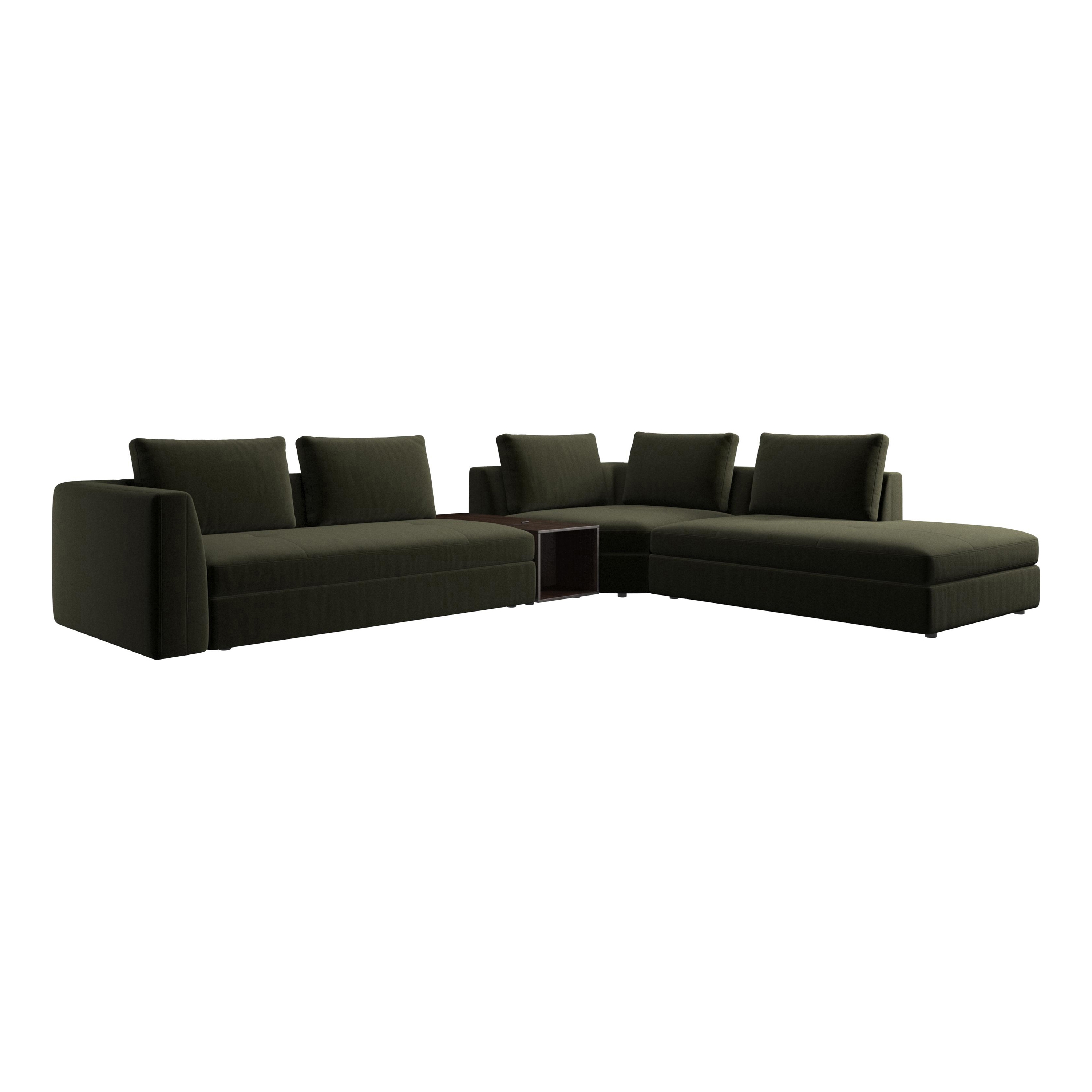 Bergamo corner sofa with lounging unit and pouf wstorage