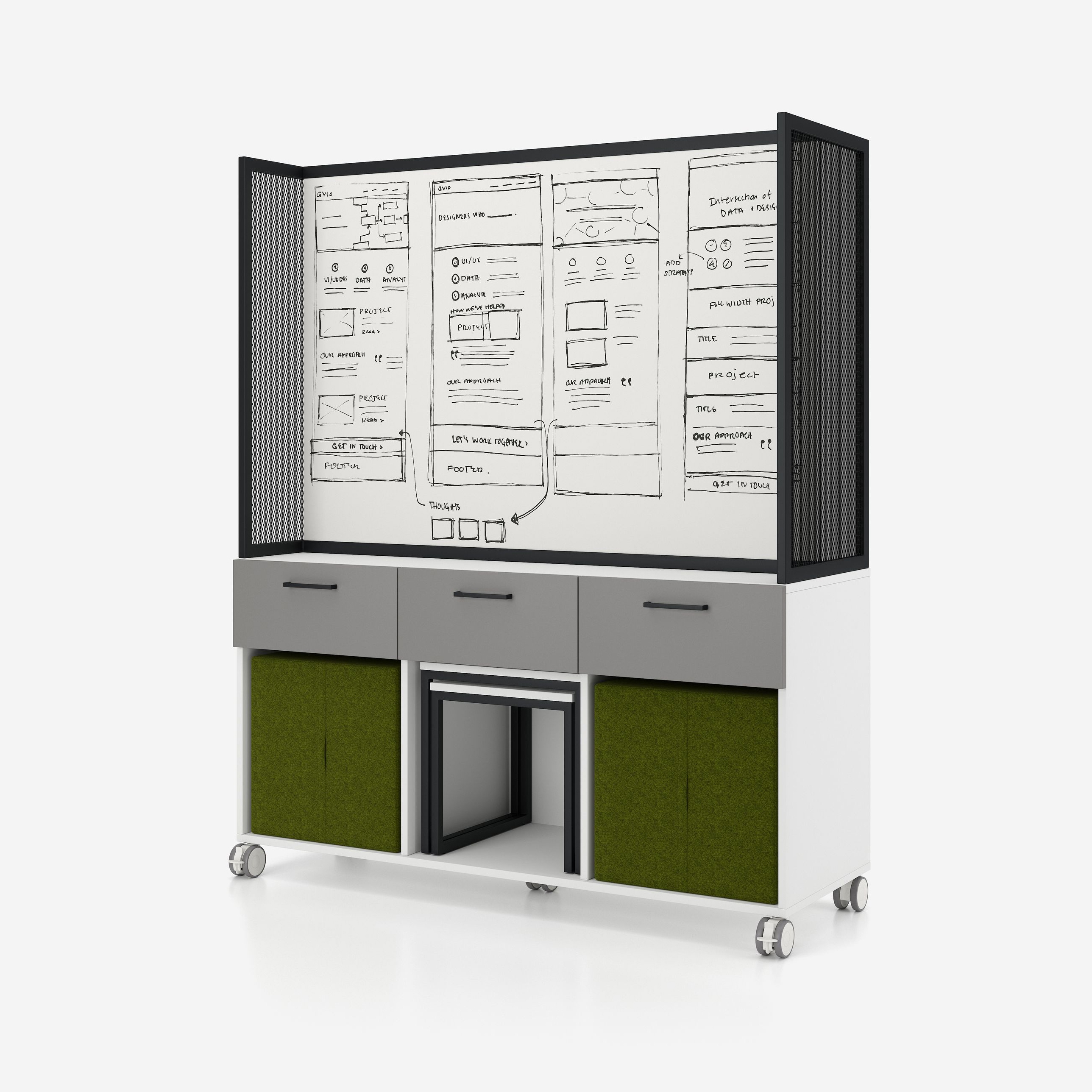 Mostra il prodotto Offa sideboard with whiteboard and pouffes del produttore Nowy Styl